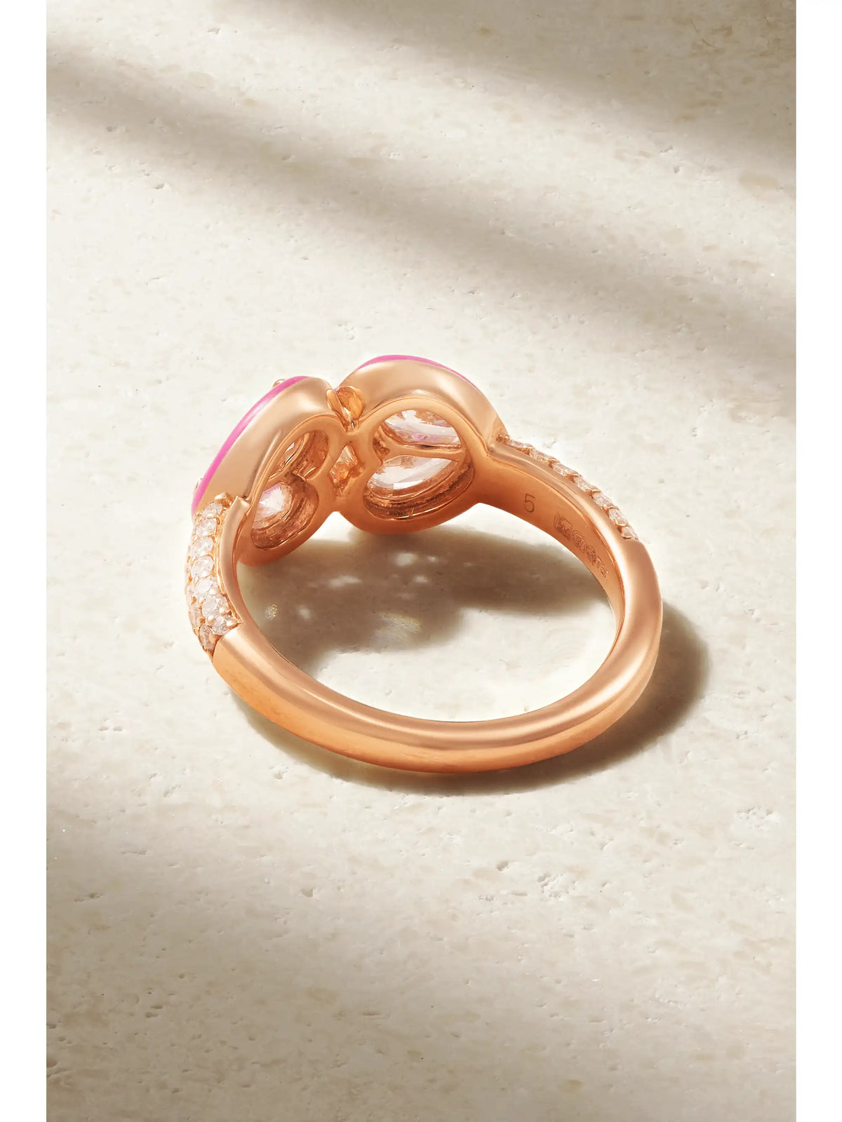 Heart 18-karat Rose Gold, Diamond And Enamel Ring