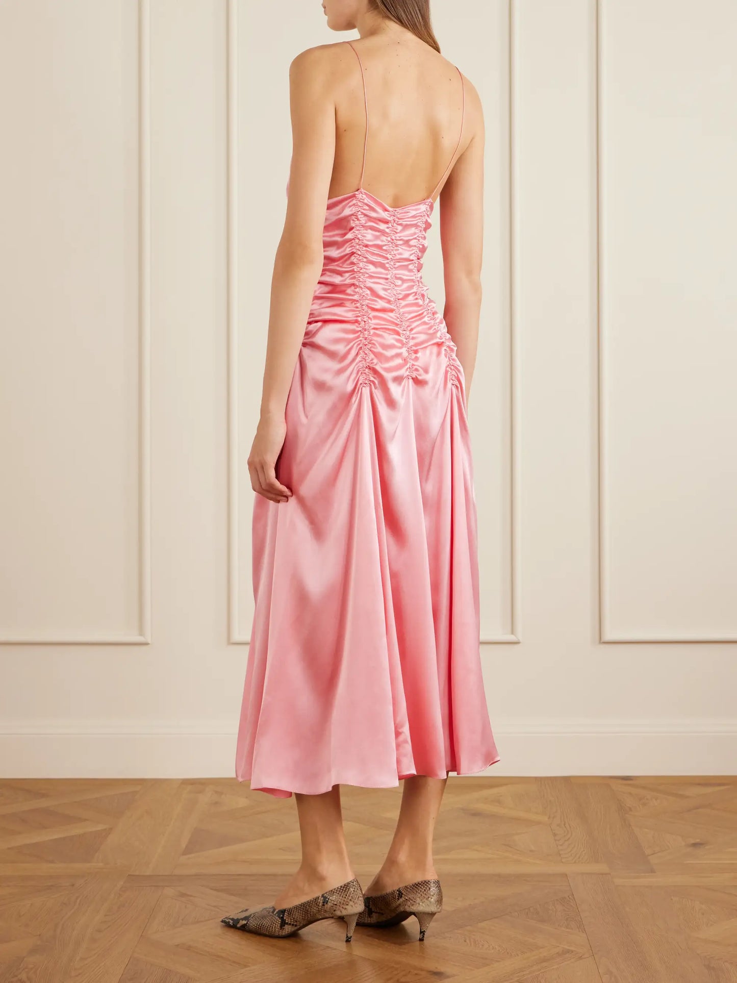 Raina Ruched Silk Midi Dress