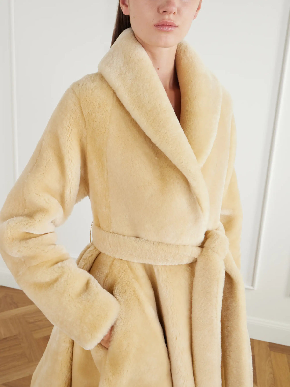 Alaïa Asymmetric Belted Flared Shearling Coat