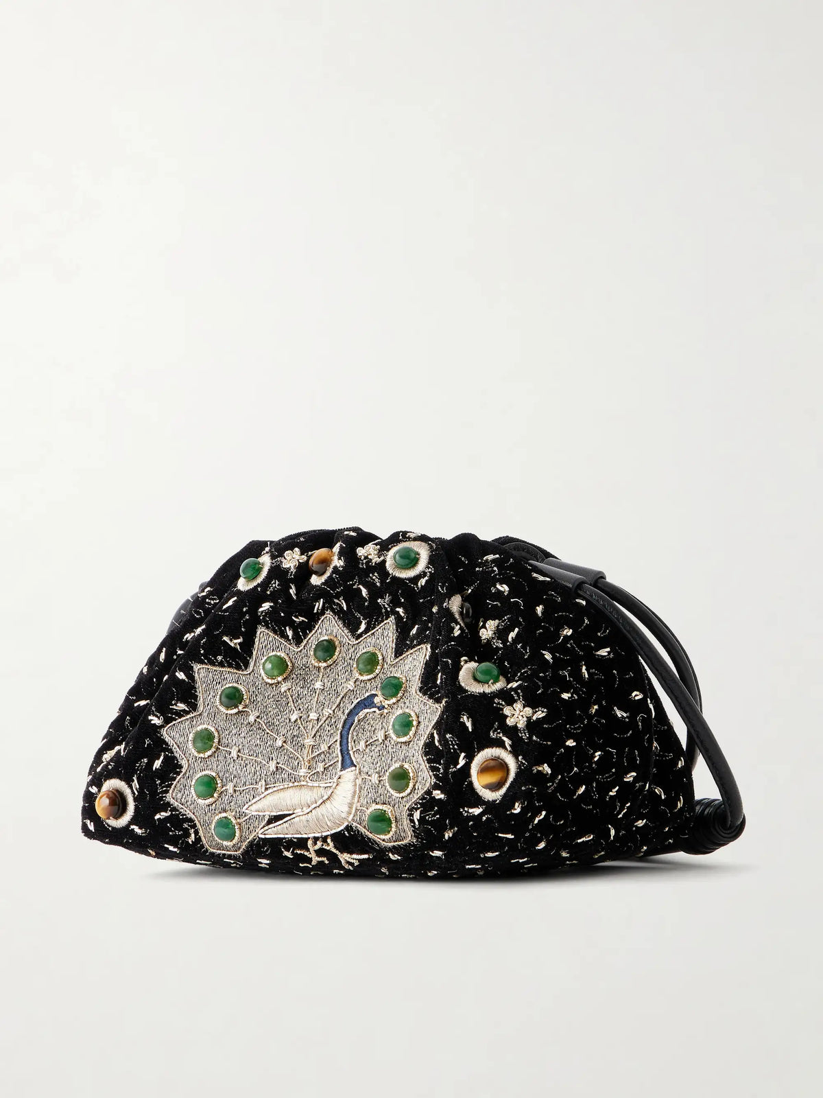 Zimmermann Cloud 91 Peacock Small Embellished Embroidered Leather-trimmed Velvet Clutch