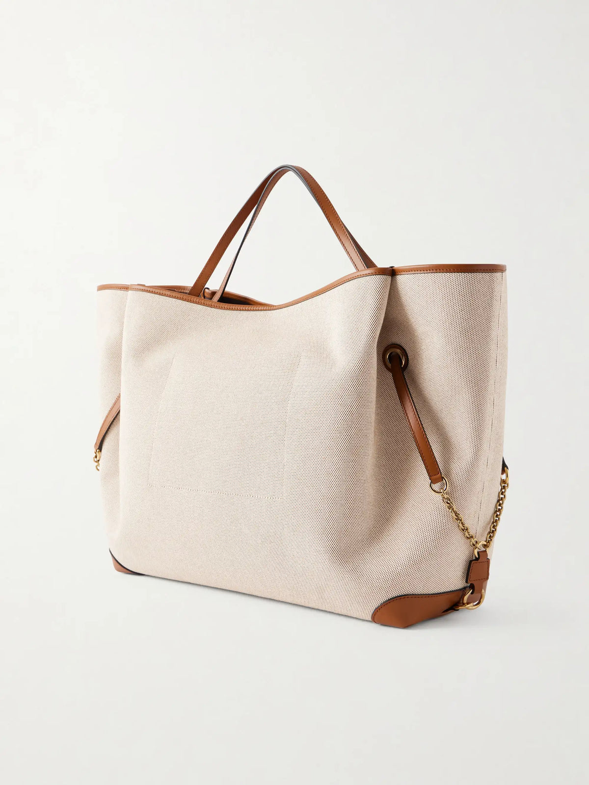 Leather-trimmed Canvas Tote Bag