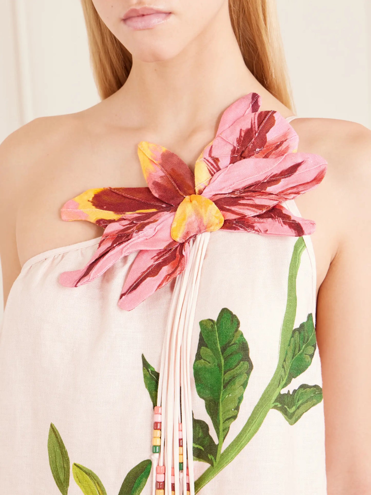 Garden Terrace Floral-print Bead-embellished Linen Maxi Dress