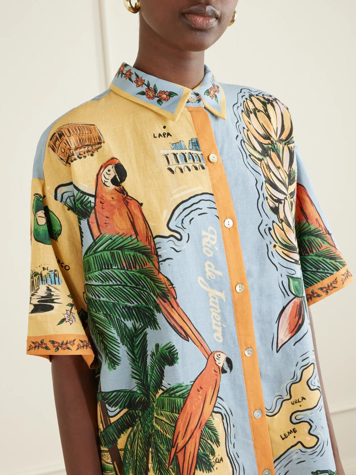 Farm Rio Beaches Path Printed Linen-blend Shirt
