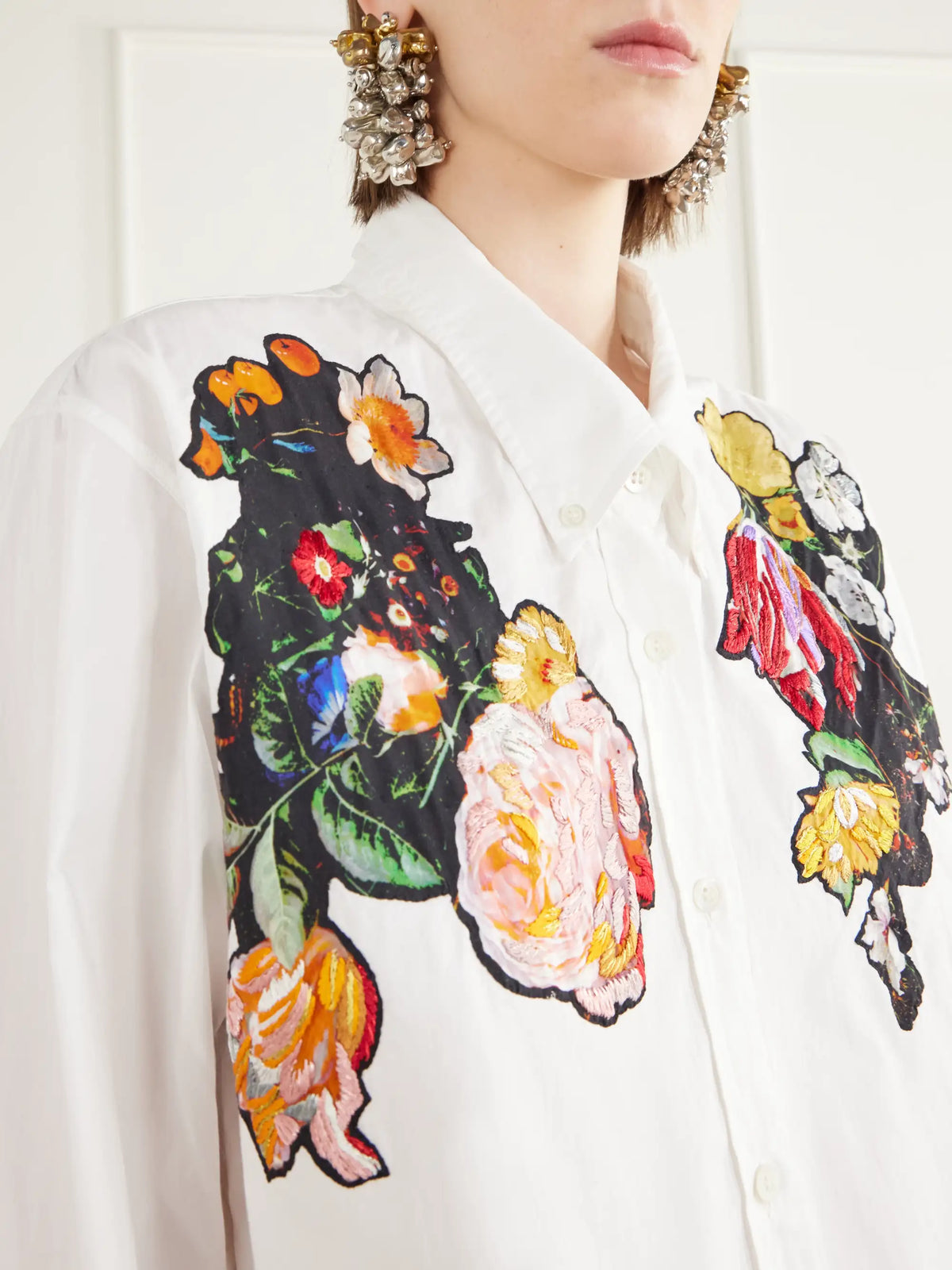 Dries Van Noten Floral-embroidered Cotton-poplin Shirt