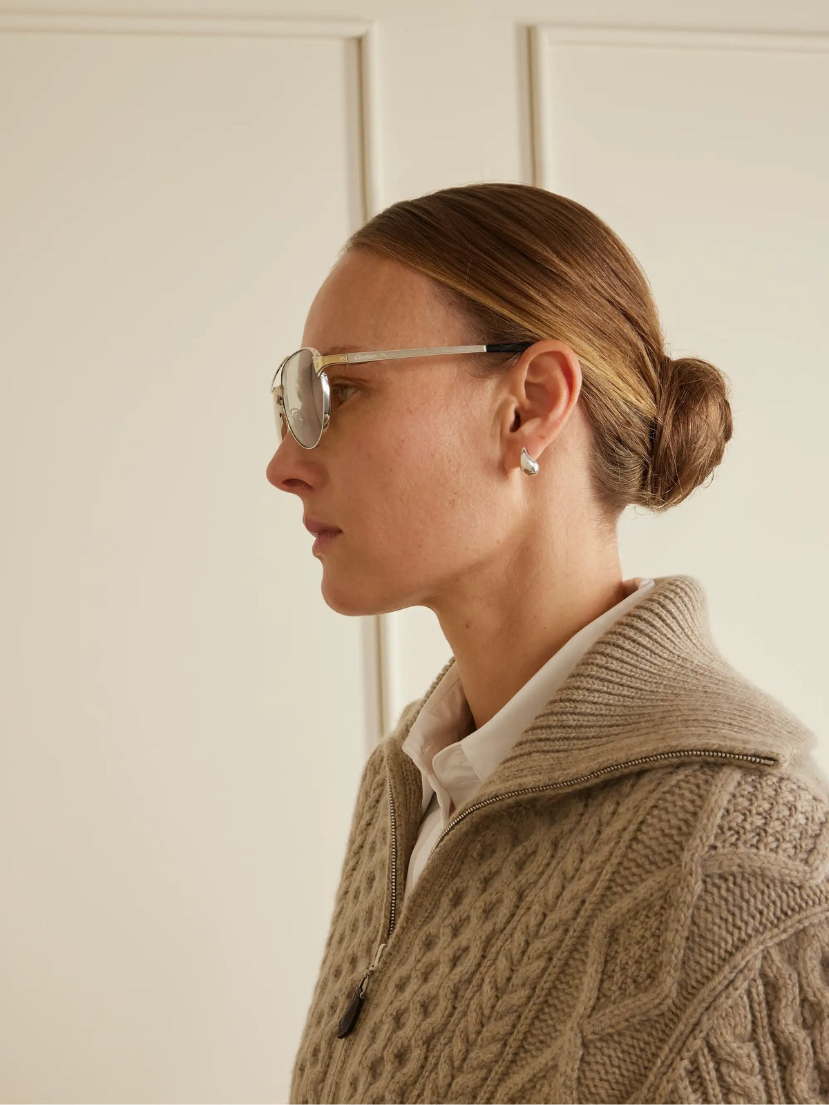 Eyewear Santos De Cartier Aviator-style Gold- And Silver-tone Sunglasses