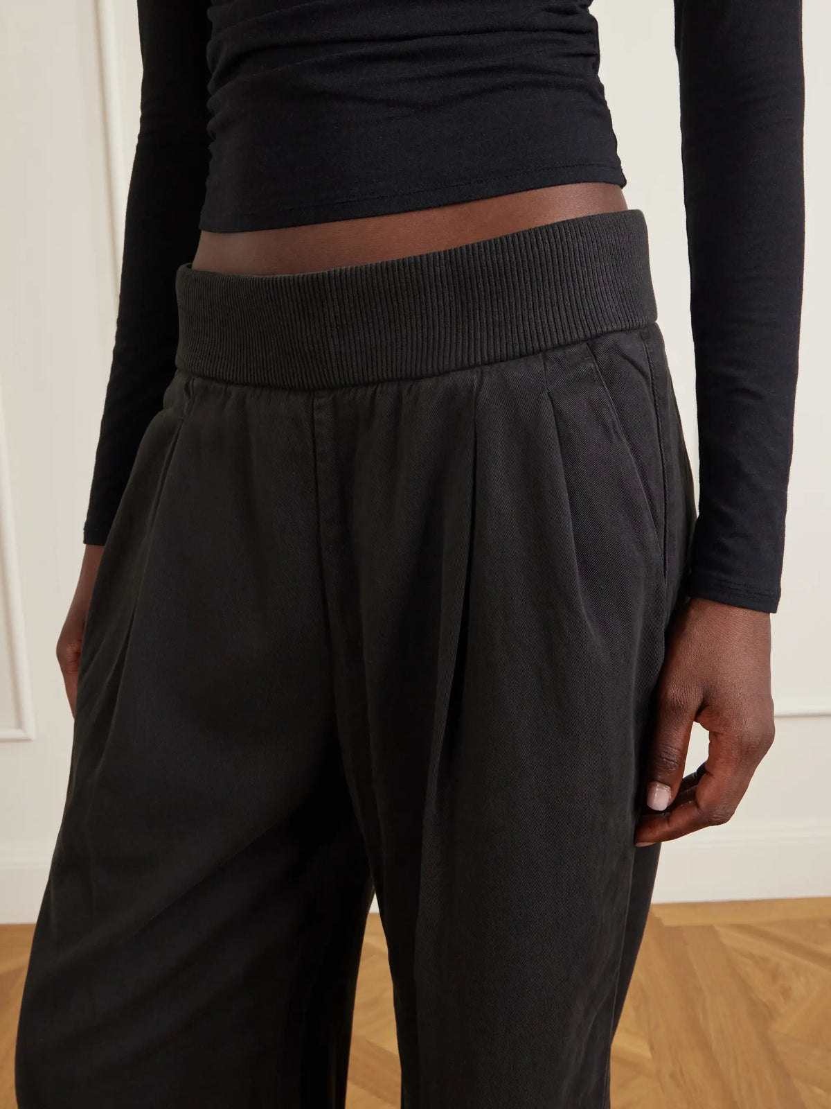 James Perse Ribbed Waist Cotton And Cashmere-blend Wide-leg Pants