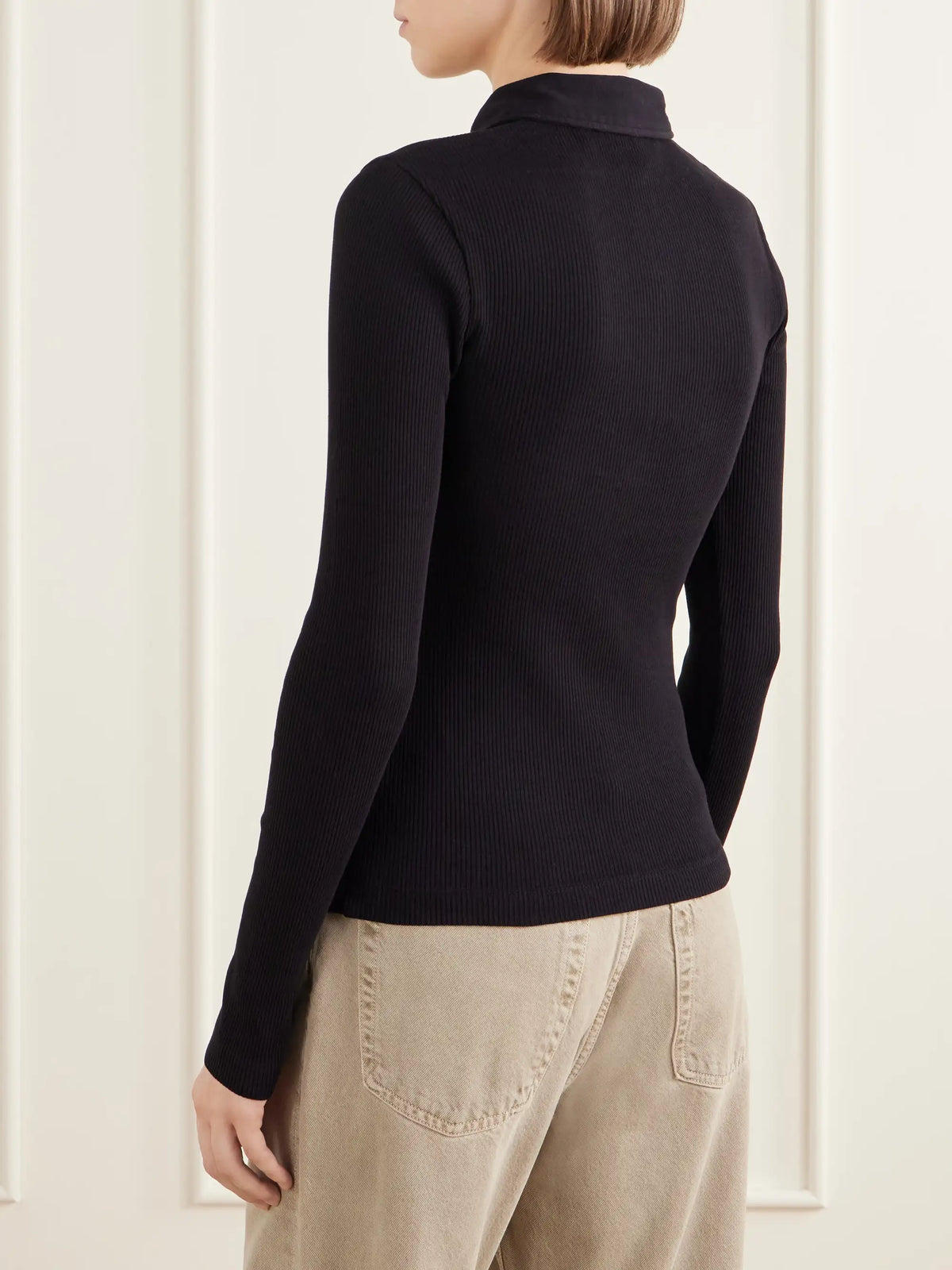 AGOLDE Amica Ribbed Stretch-cotton And Lyocell Tencel Blend Polo Shirt