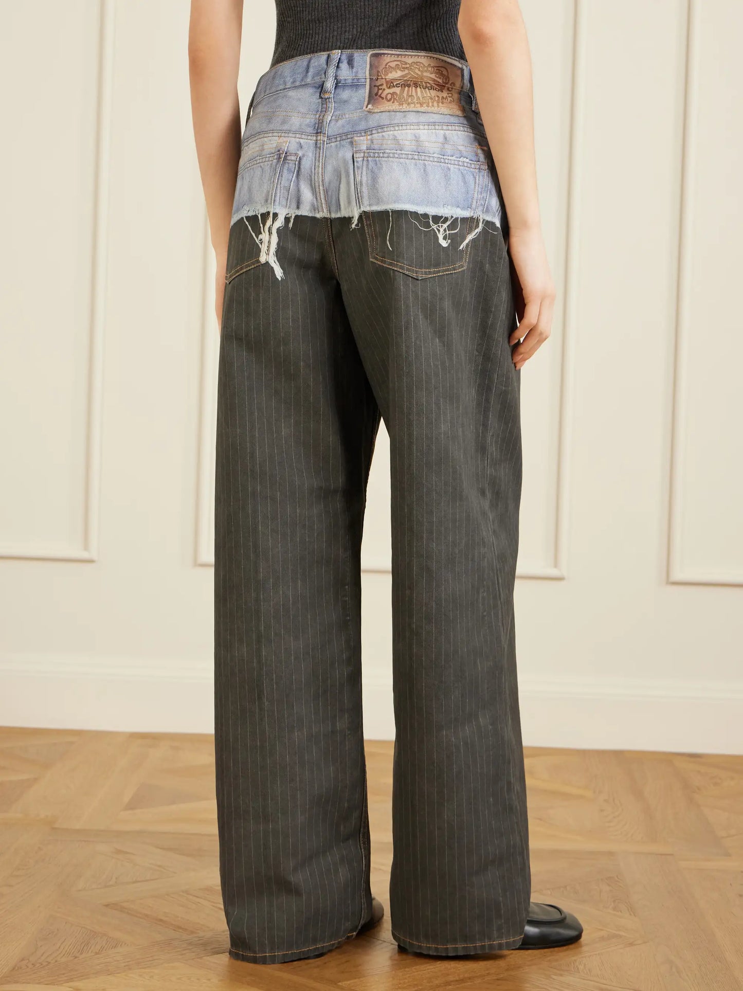 Trompe L'oeil Pinstriped Wide-leg Jeans