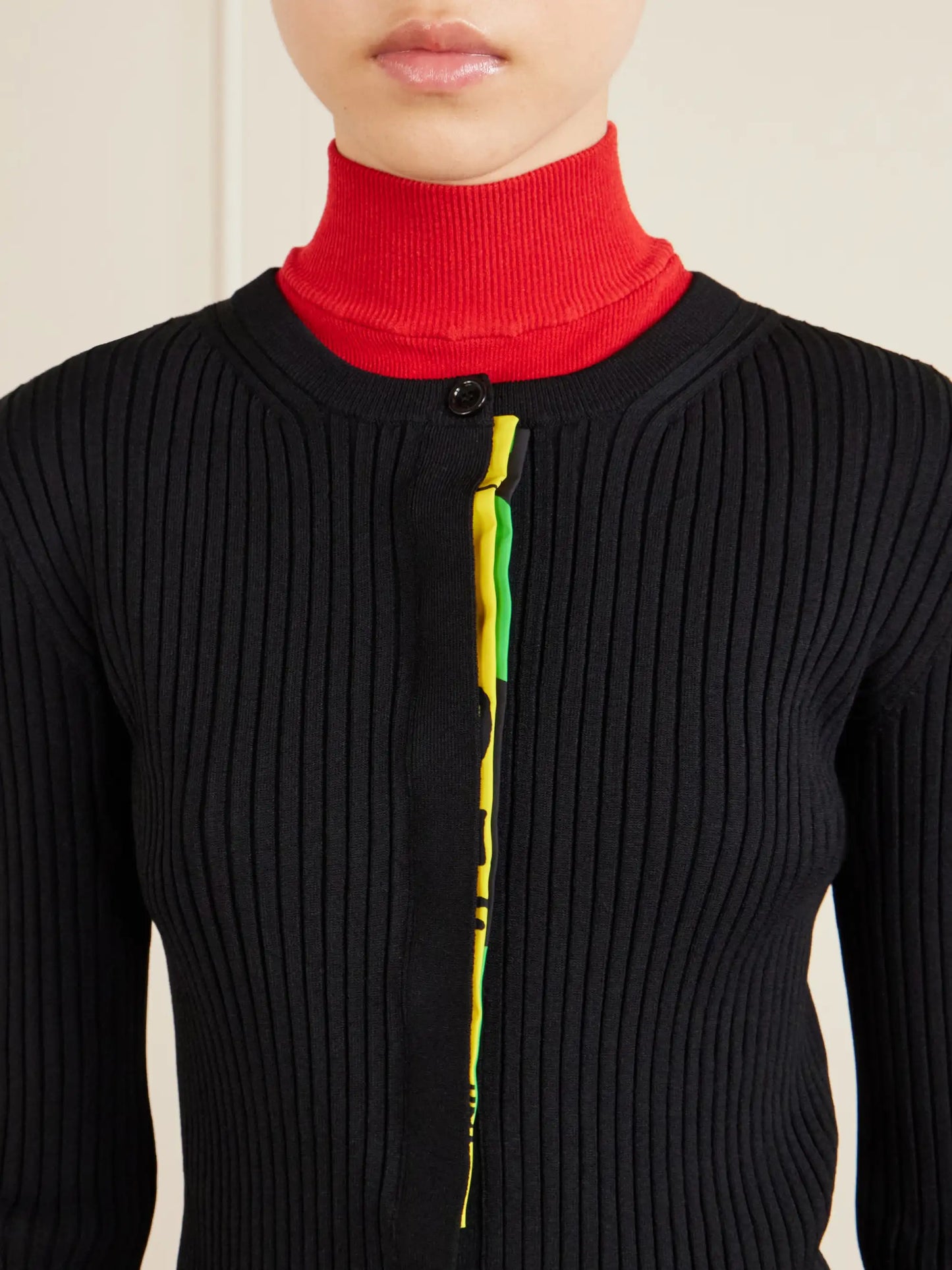 Satin-trimmed Ribbed-knit Cardigan
