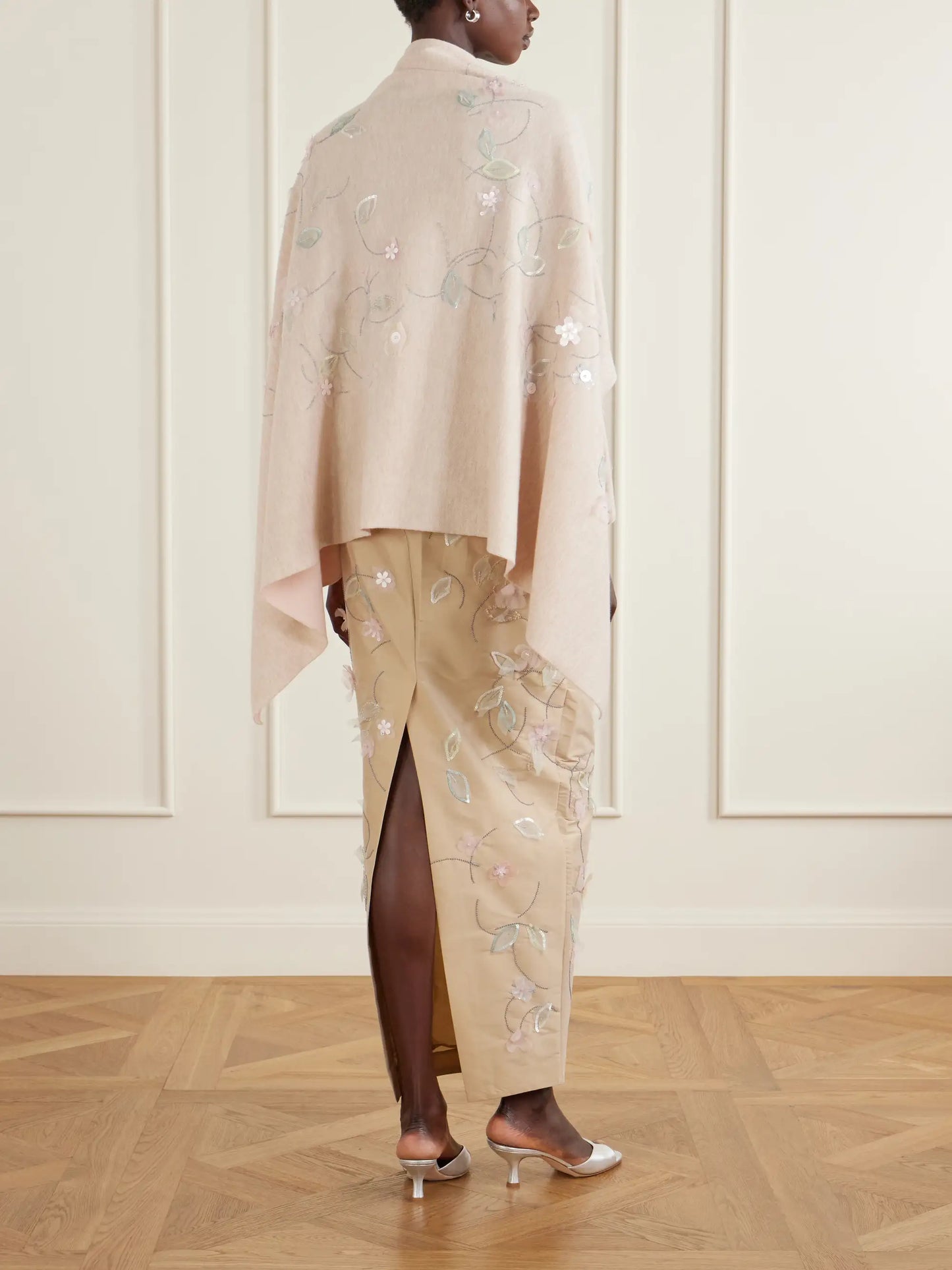 Shirene Embellished Embroidered Cashmere-blend Cape