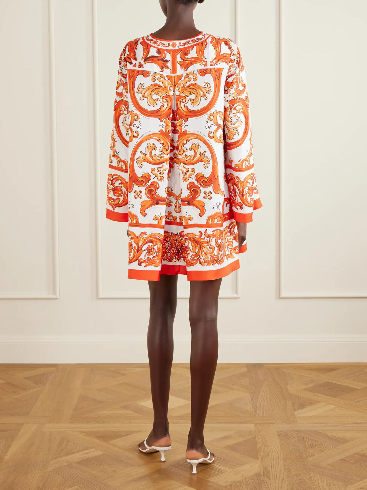 Pleated Printed Silk-twill Mini Dress