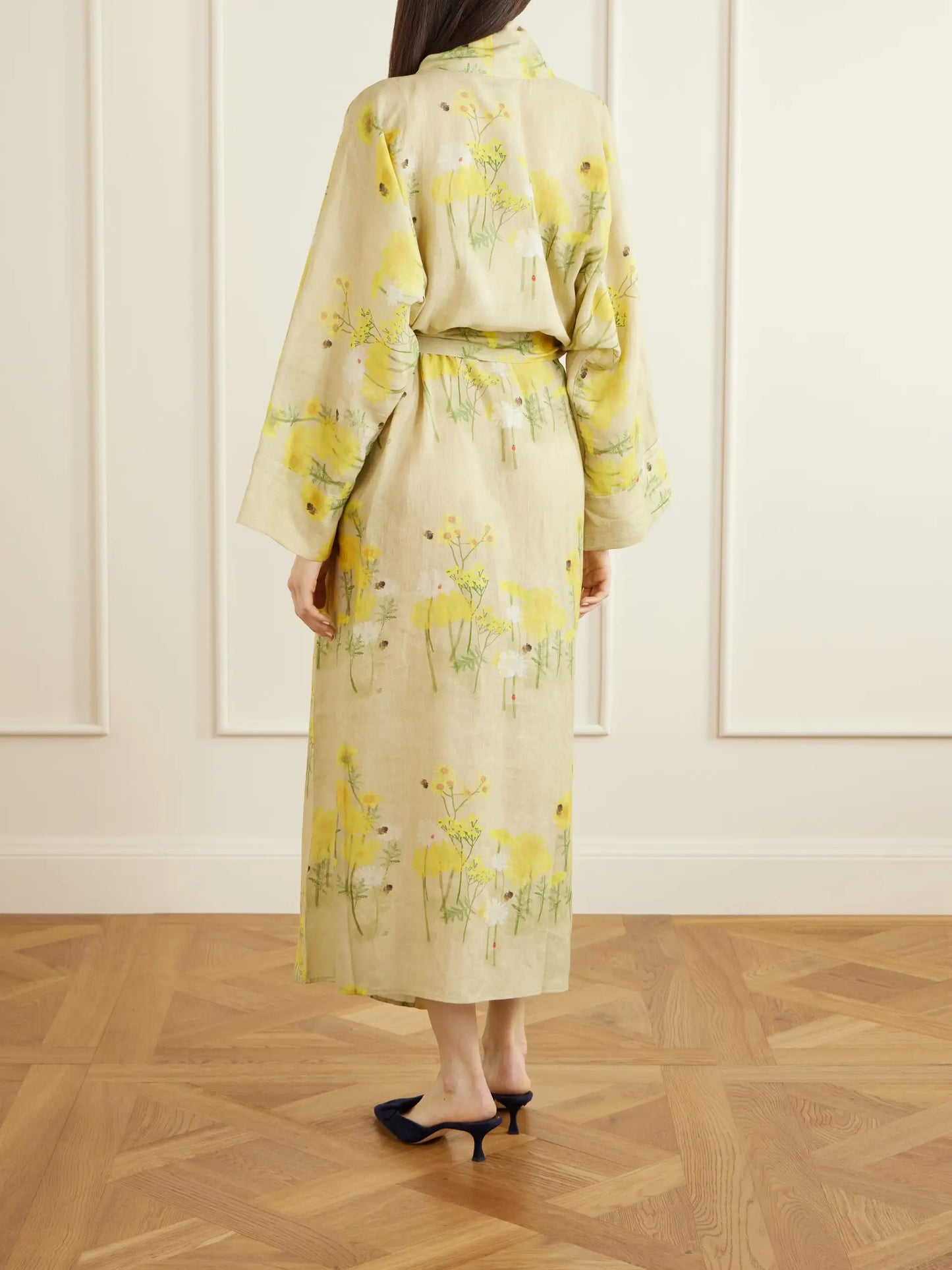Peignoir Belted Floral-print Linen Maxi Dress