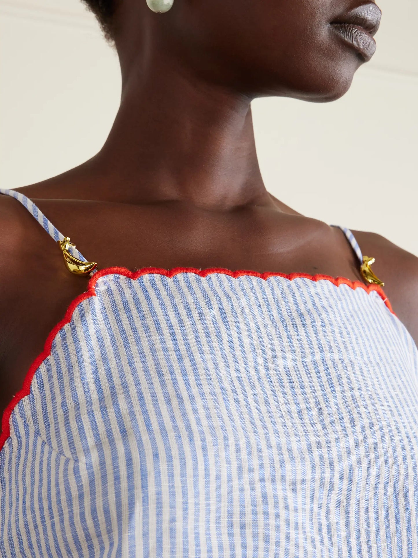 Embroidered Striped Linen Coverup
