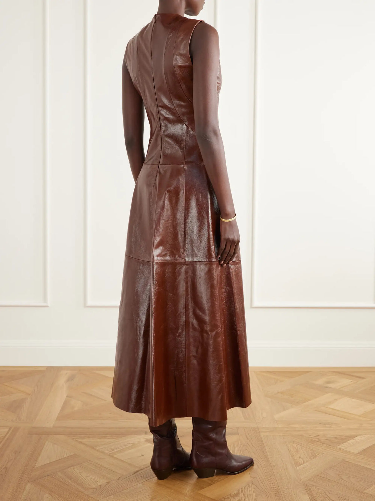 Ulla Johnson Juliette Paneled Patent-leather Midi Dress
