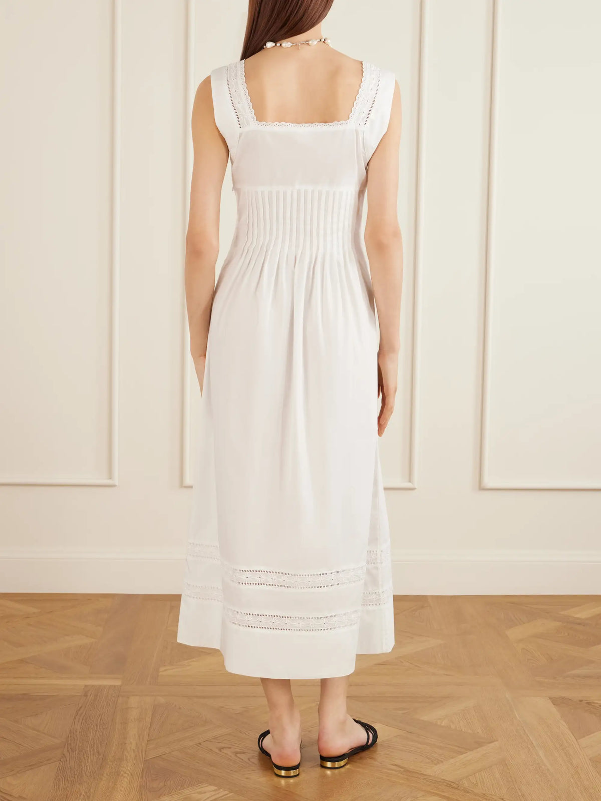 Loretta Caponi Lalla Ruched Broderie Anglaise-trimmed Cotton-poplin Maxi Dress