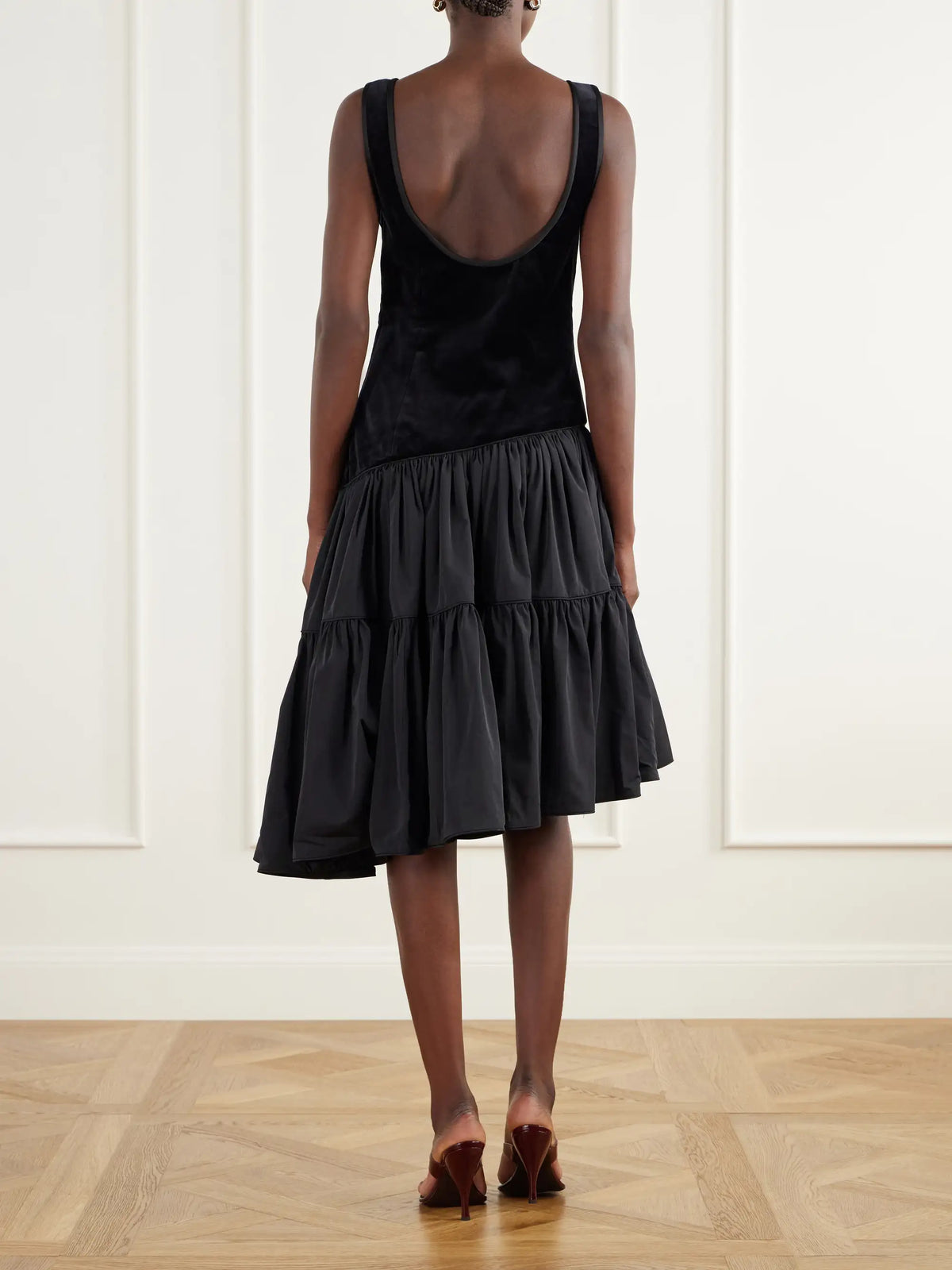 Posse Dean Asymmetric Tiered Cotton-velvet Midi Dress