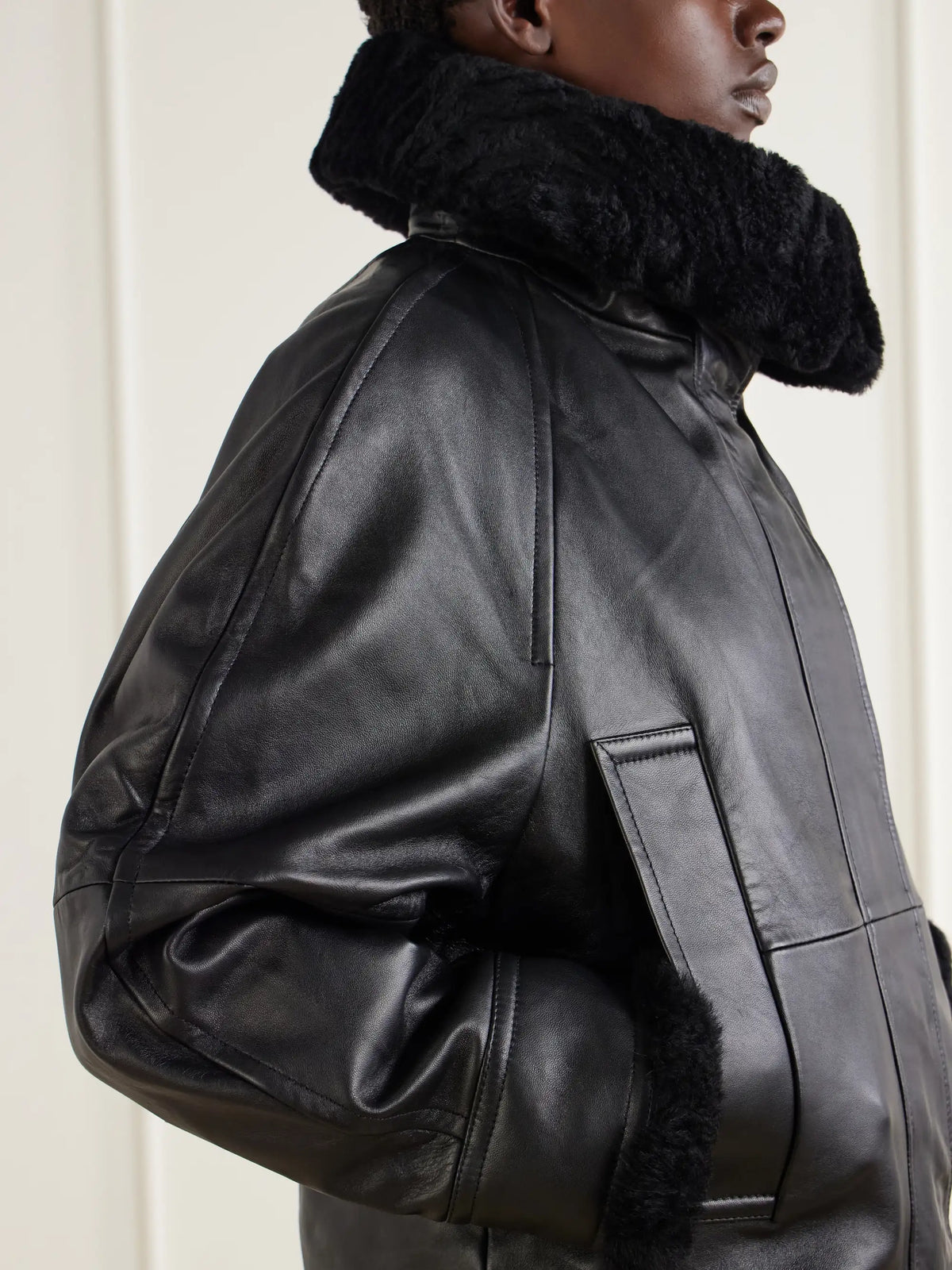 Sportmax Salve Belted Plush-trimmed Leather Jacket
