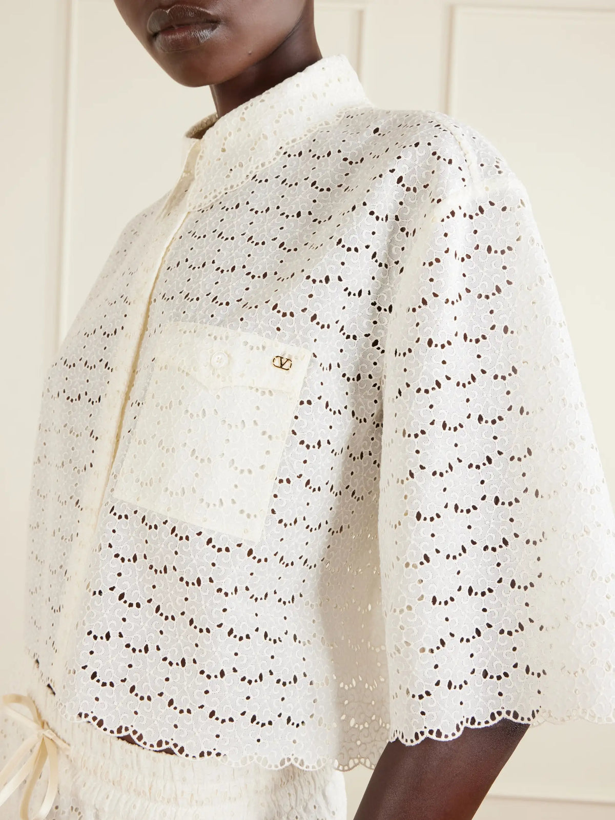 Mossi Logo-embellished Cropped Broderie Anglaise Cotton Blouse