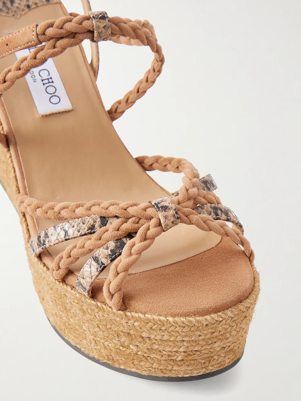Nyra 100 Braided Snake-effect Leather And Suede Wedge Sandals