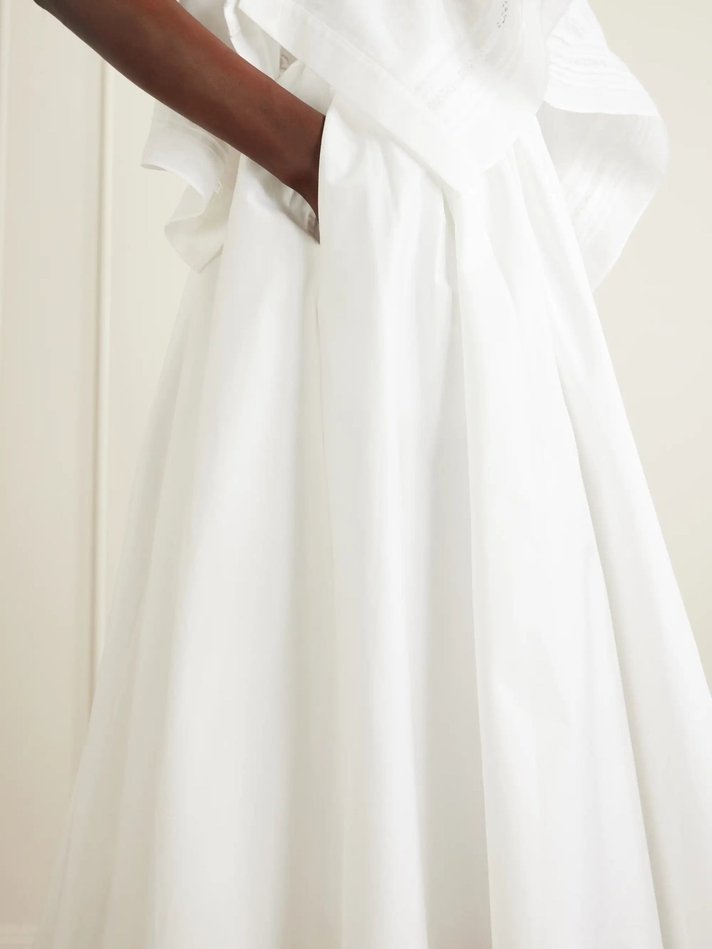 Asymmetric Gathered Cotton-poplin Midi Skirt