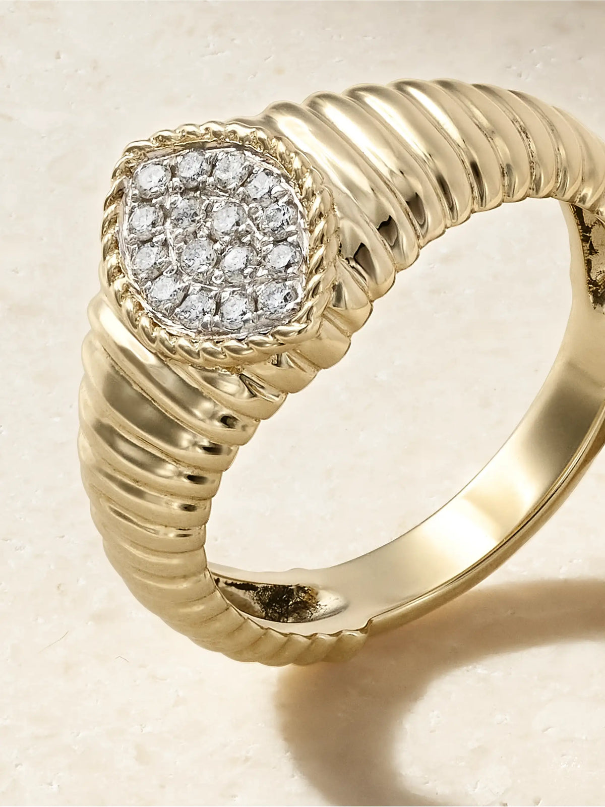 Baby Chevalière Marquise Berlingot 9-karat Gold Diamond Signet Ring