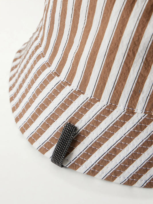 Brunello Cucinelli Monili-embellished Striped Cotton-blend Twill Bucket Hat
