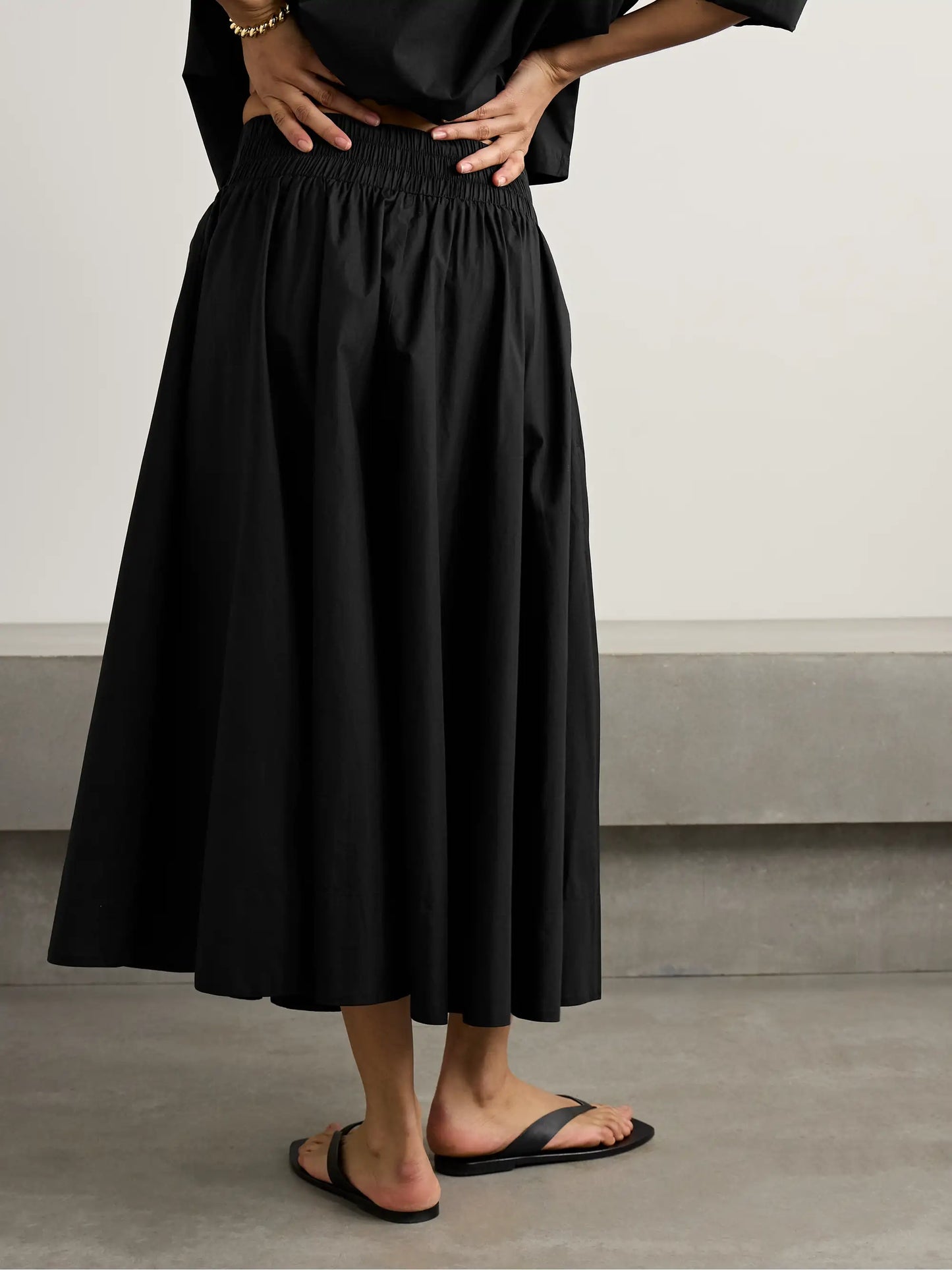 The Kyria Gathered Cotton-poplin Midi Skirt