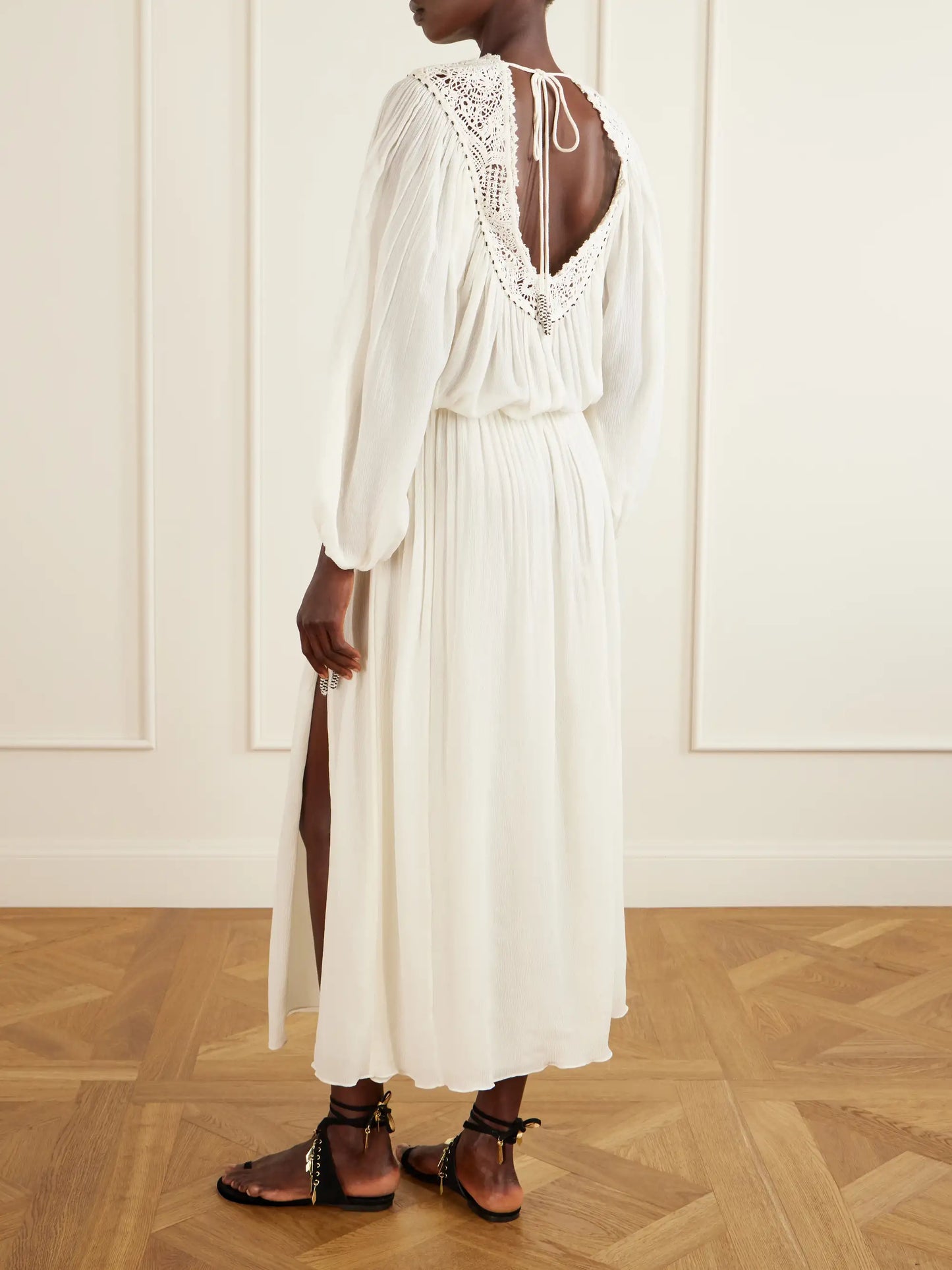 Nydia Lace-trimmed Bead-embellished Silk-chiffon Midi Dress