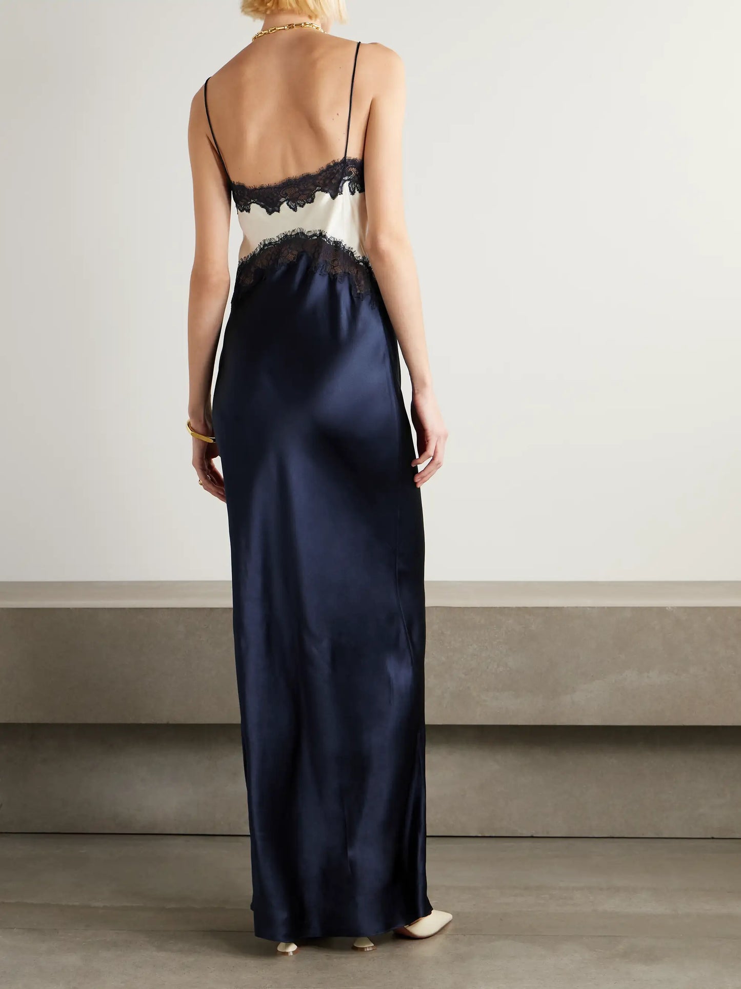 Aumoe Lace-trimmed Silk-satin Gown
