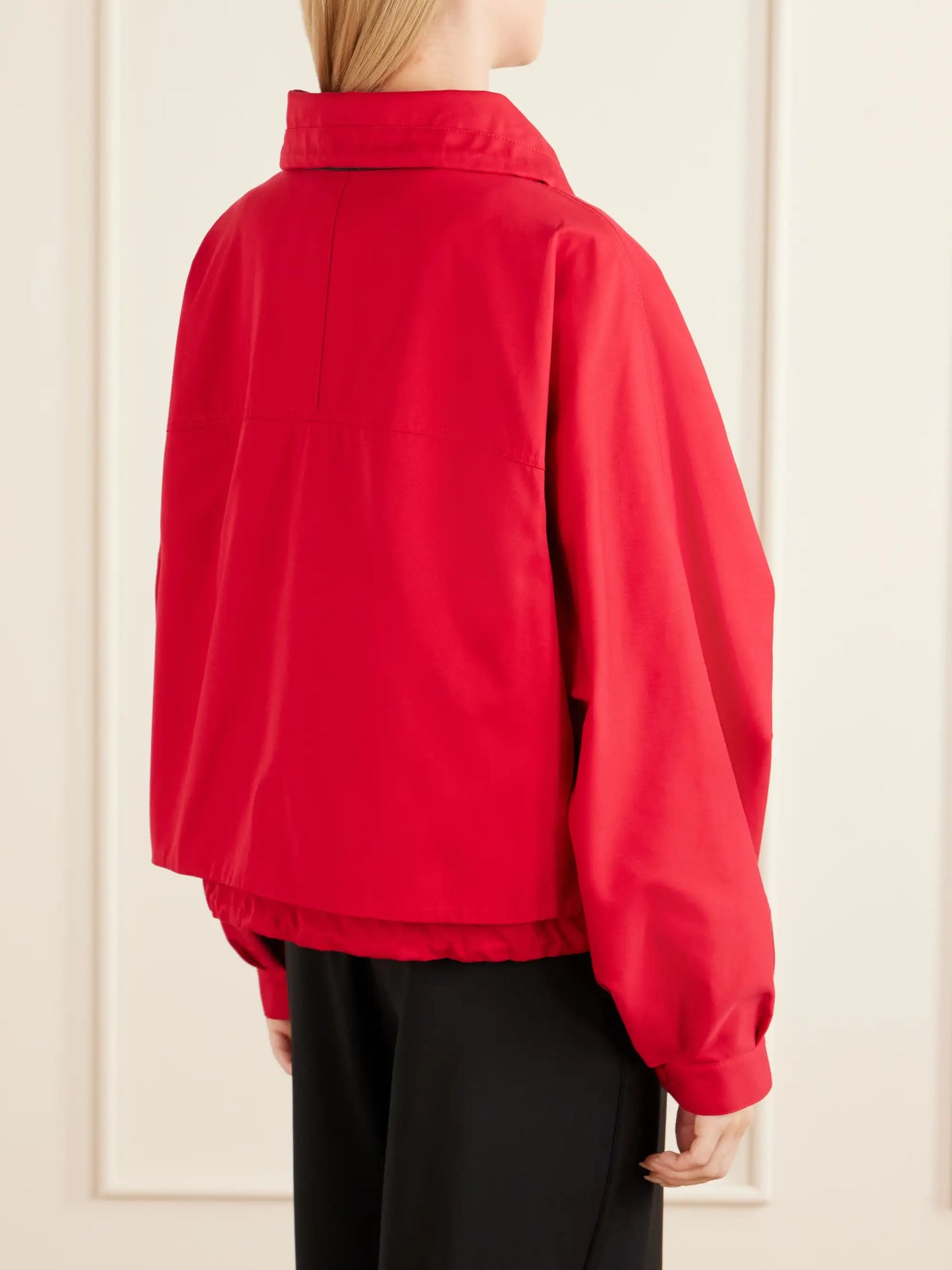 Leather-trimmed Anagram-embroidered Cropped Cotton And Silk-blend Gabardine Jacket
