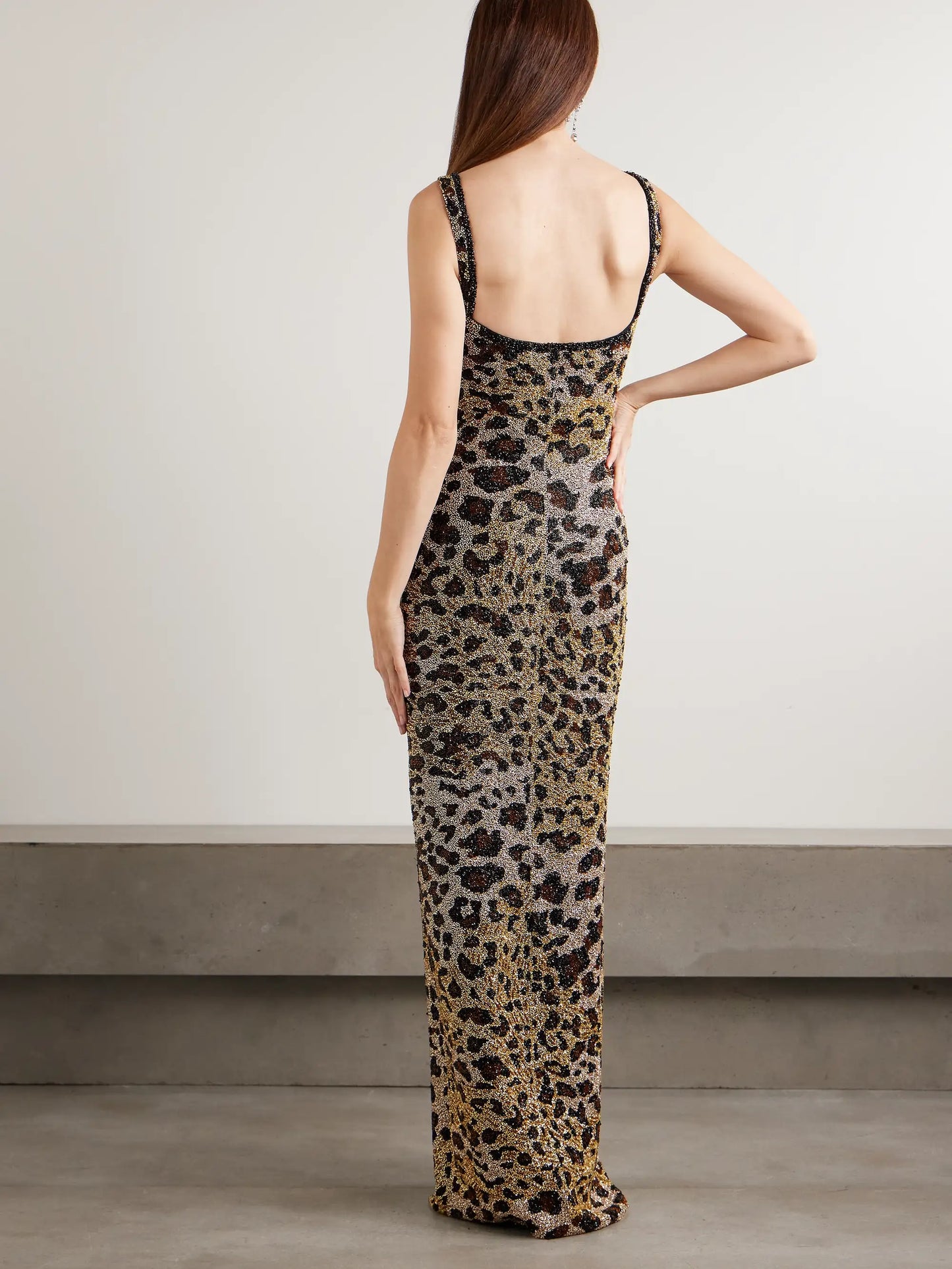 Eartha Embellished Leopard-print Stretch-mesh Gown