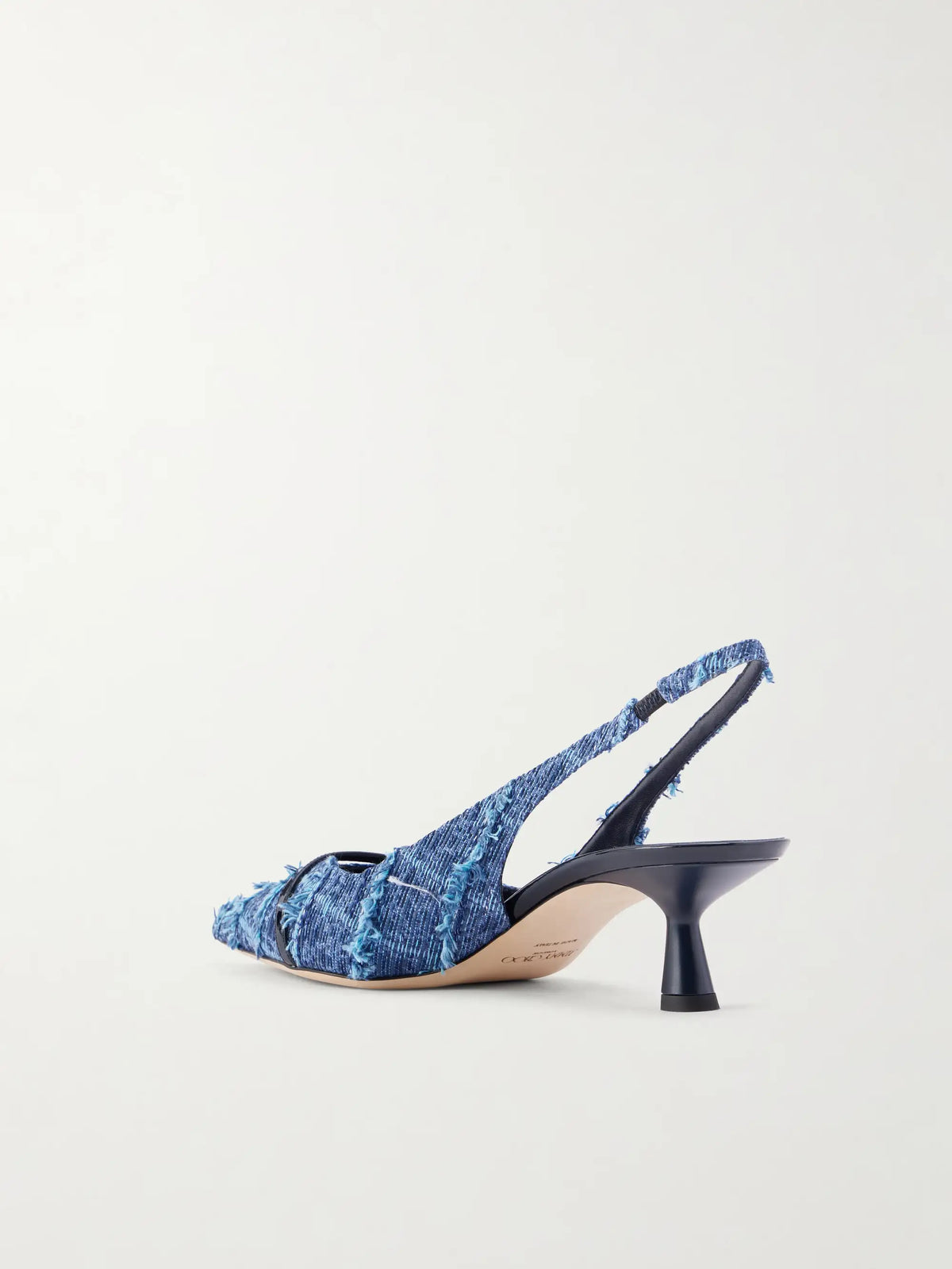 Amita 45 Leather-trimmed Frayed Denim Slingback Pumps