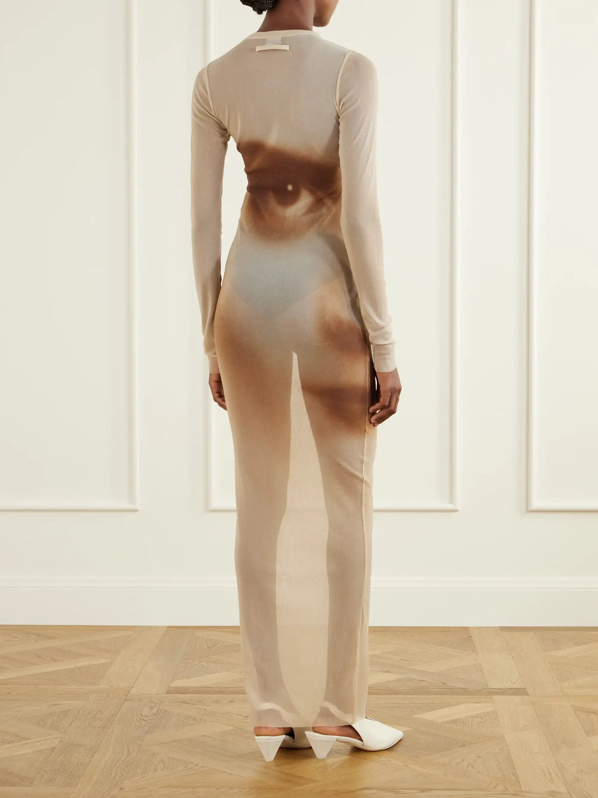 Jean Paul Gaultier Face Printed Mesh Maxi Dress