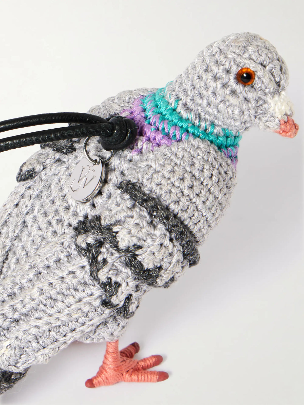 Pigeon Crocheted Cotton And Leather Bag Charm