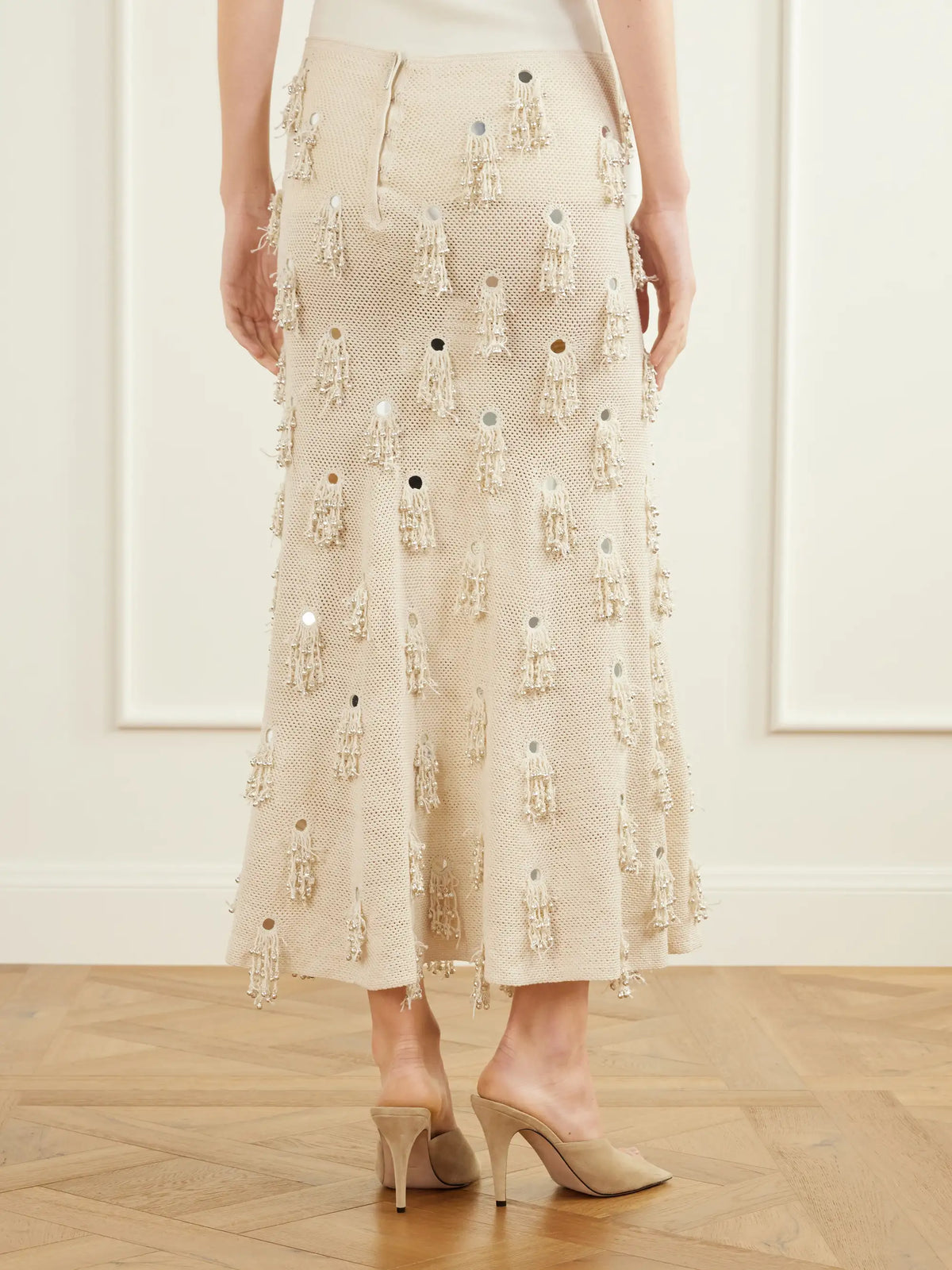 Yoshita 1967 Jane Fringed-embellished Cotton Crochet-knit Midi Skirt