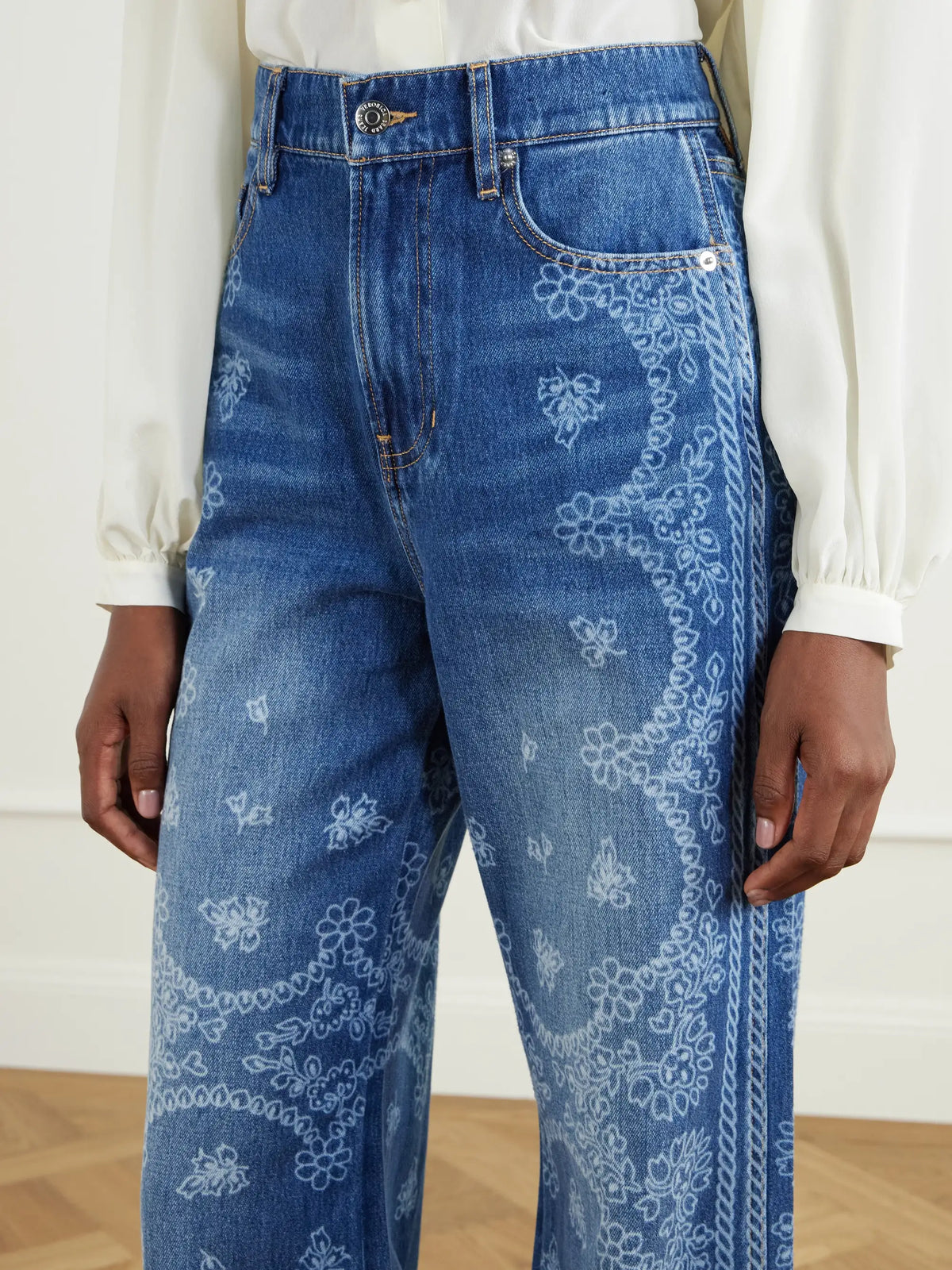Veronica Beard Taylor Printed High-rise Wide-leg Jeans