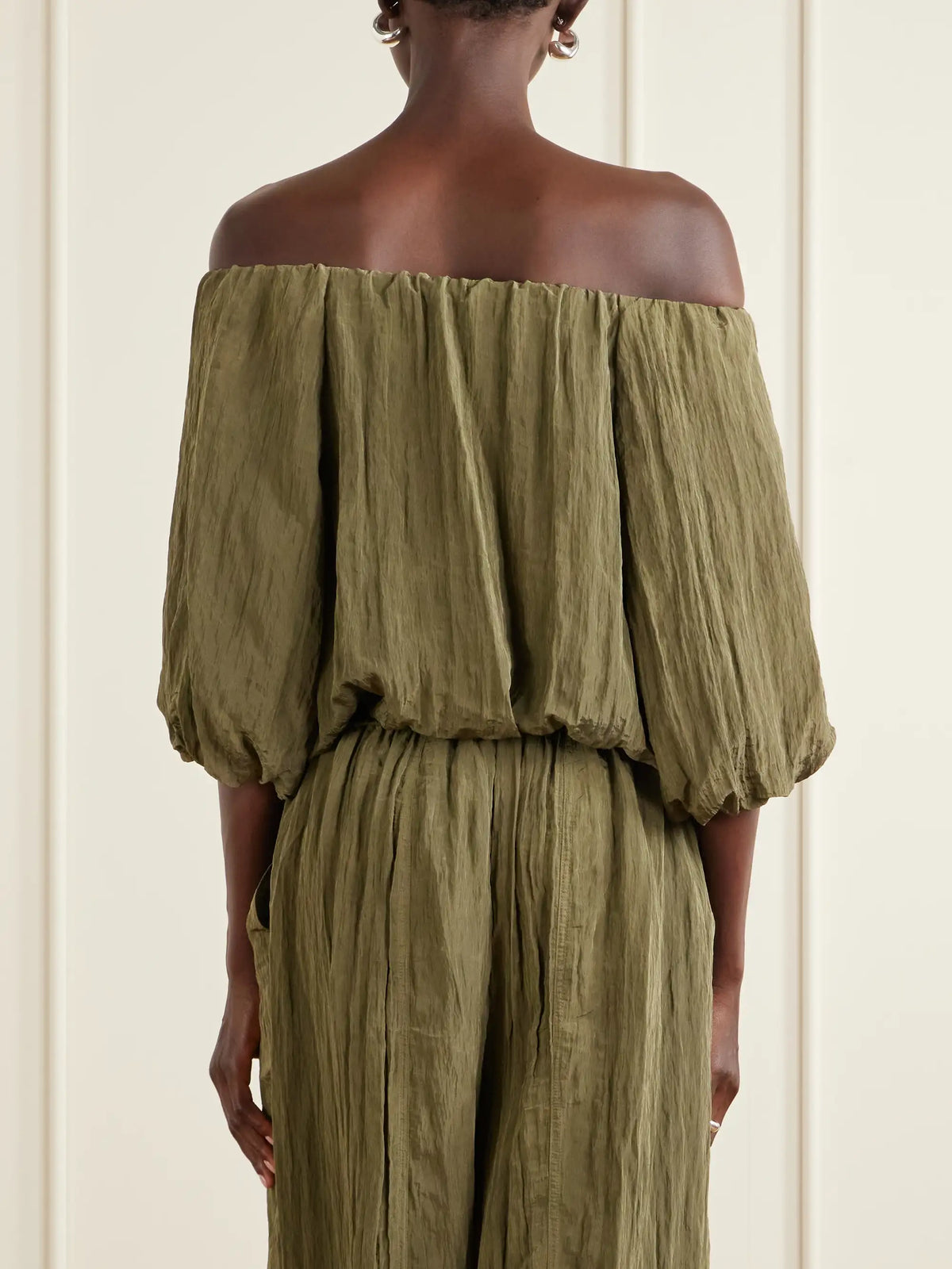 SIMKHAI Anni Cropped Gathered Crepon Blouse
