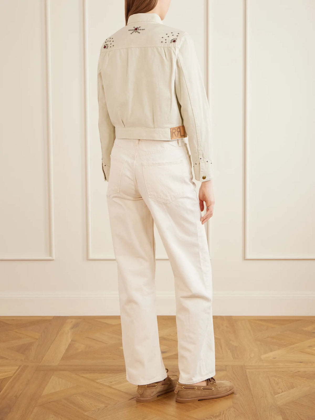 RRL Ida Cropped Embellished Denim Jacket