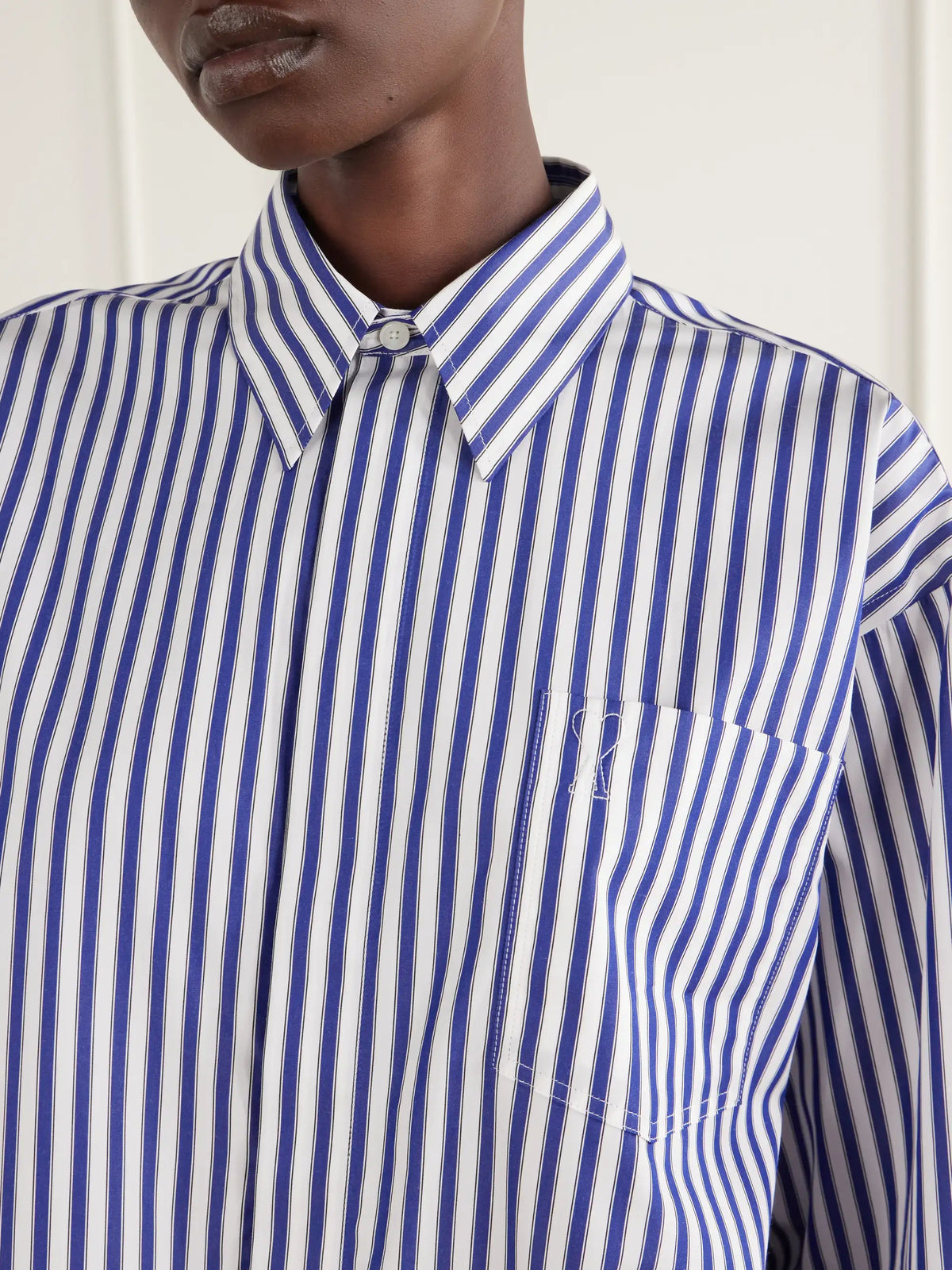 AMI PARIS Logo-embroidered Striped Cotton-poplin Shirt