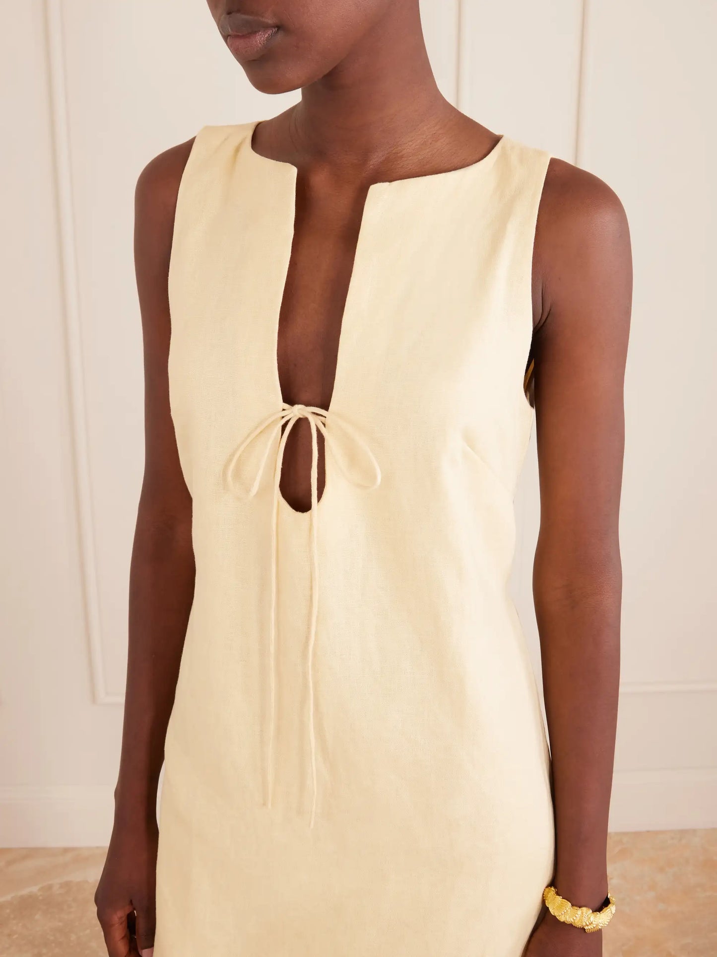 Alondra Tie-detailed Scalloped Linen Mini Dress
