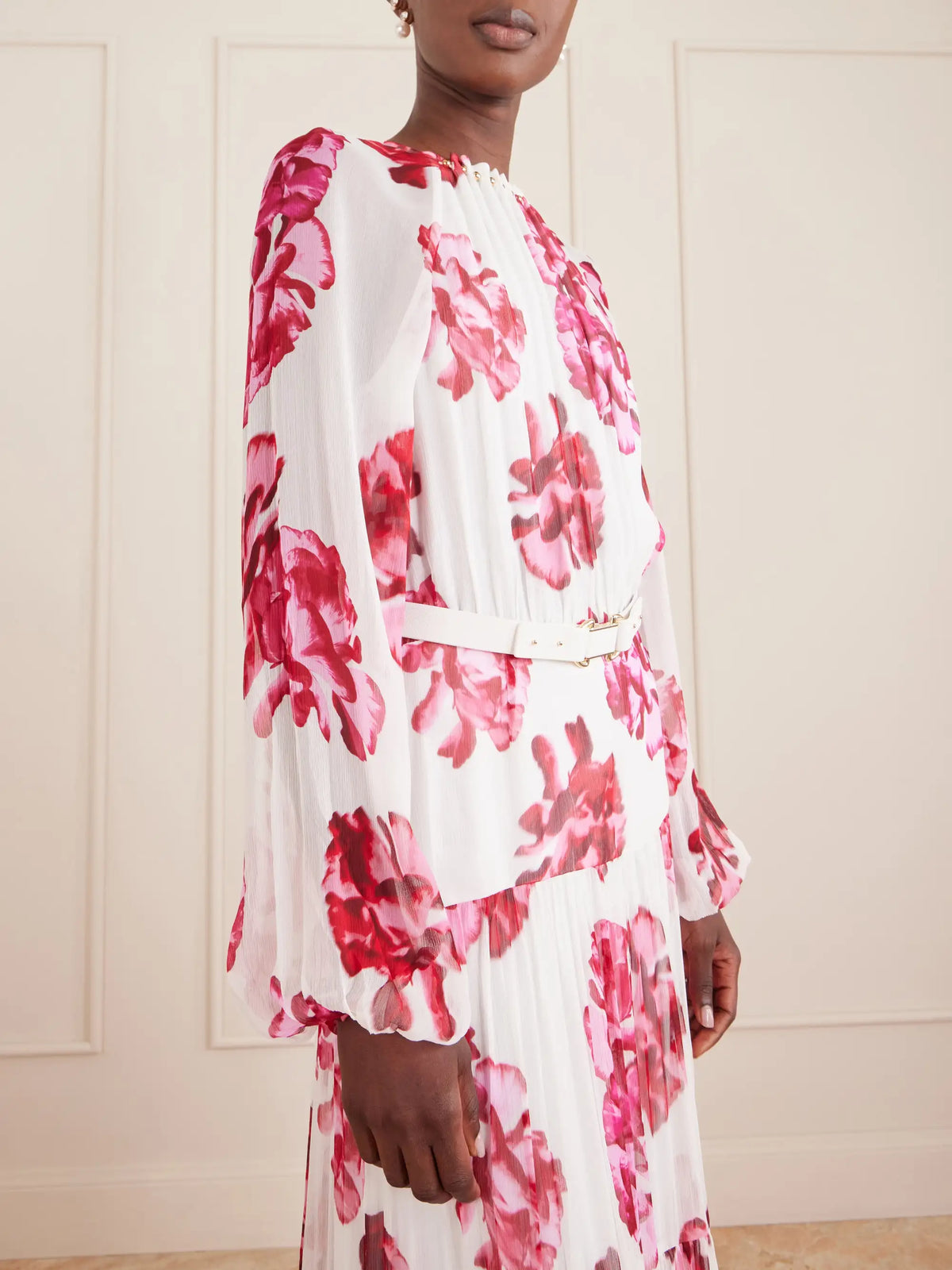 Rebecca Vallance Damask Rose Embellished Tiered Floral-print Georgette Maxi Dress