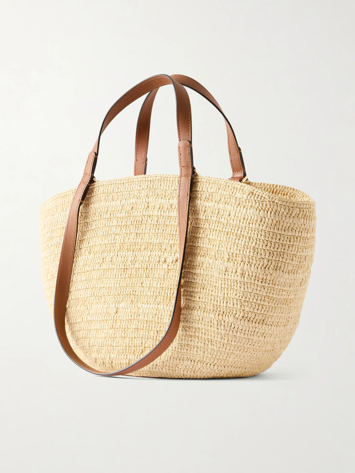 + Paula's Ibiza Eclipse Basket Medium Leather-trimmed Raffia Tote