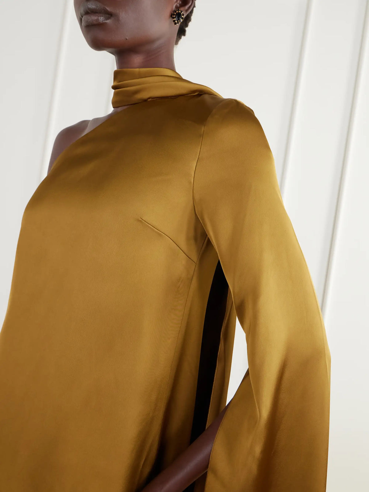 Solace London Newman One-shoulder Scarf-detail Satin Gown