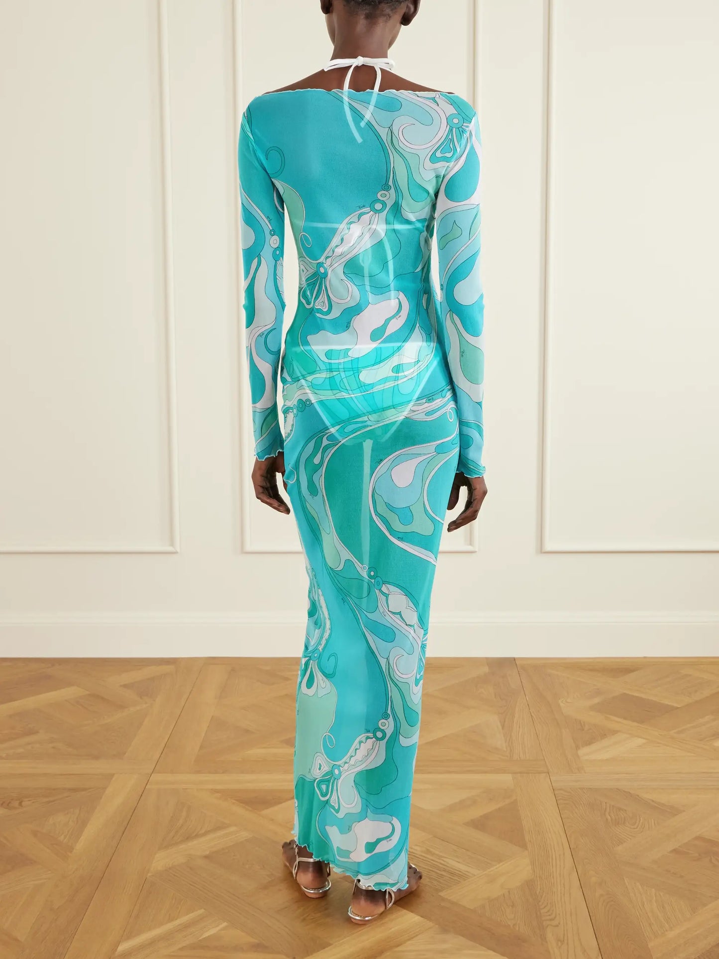 Ruffled Printed Tulle Maxi Dress