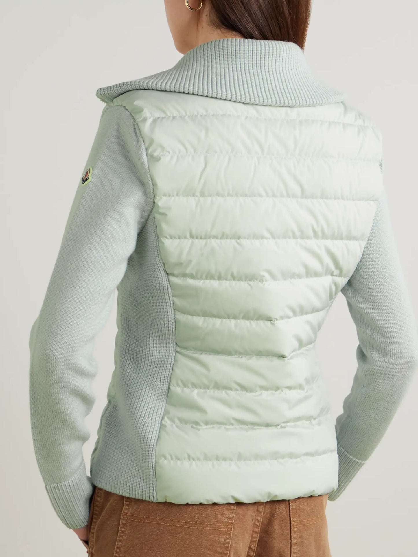 Wool And Padded Quilted Shell Down Cardigan