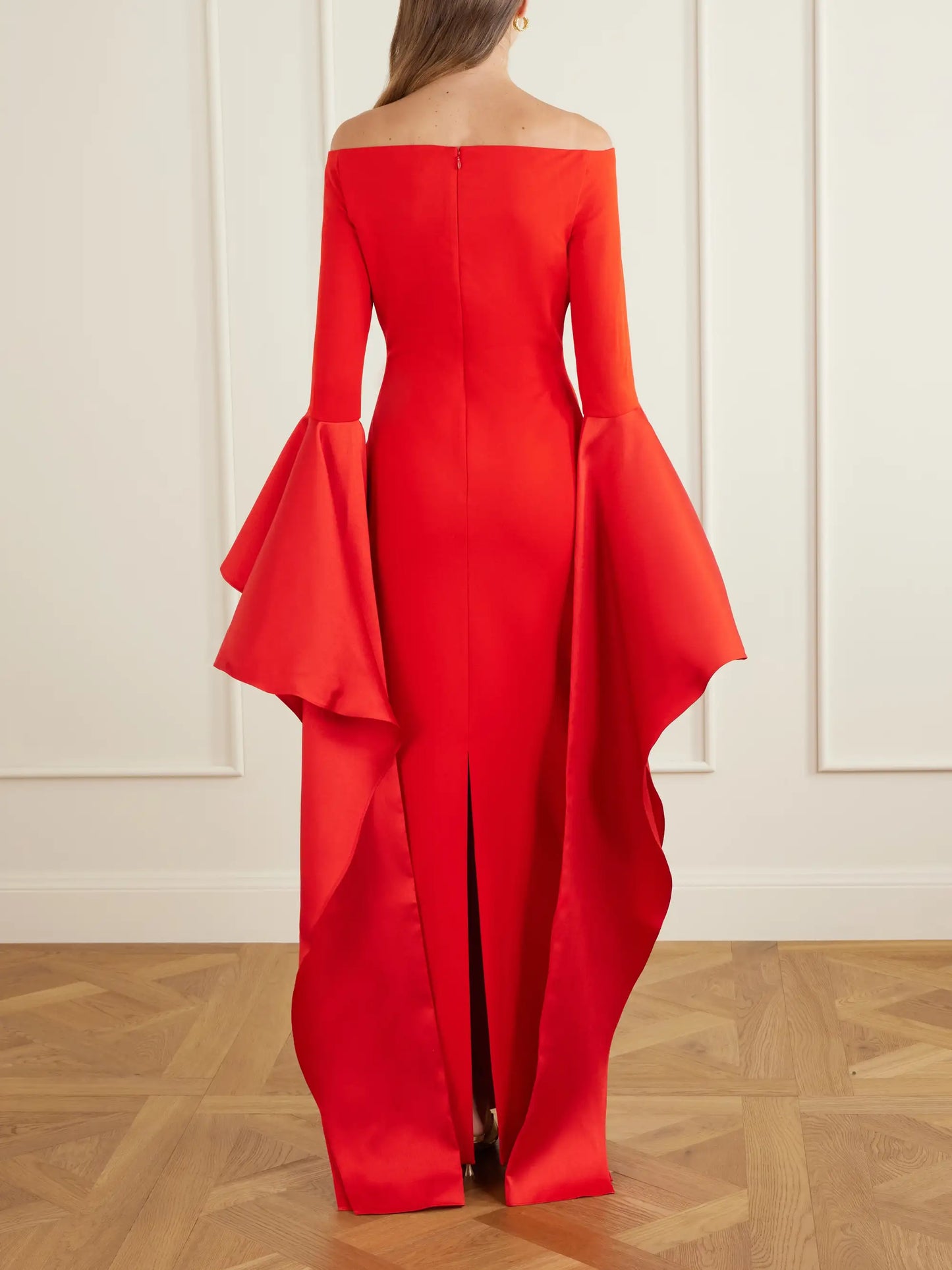 Astria Draped Satin-trimmed Crepe Gown