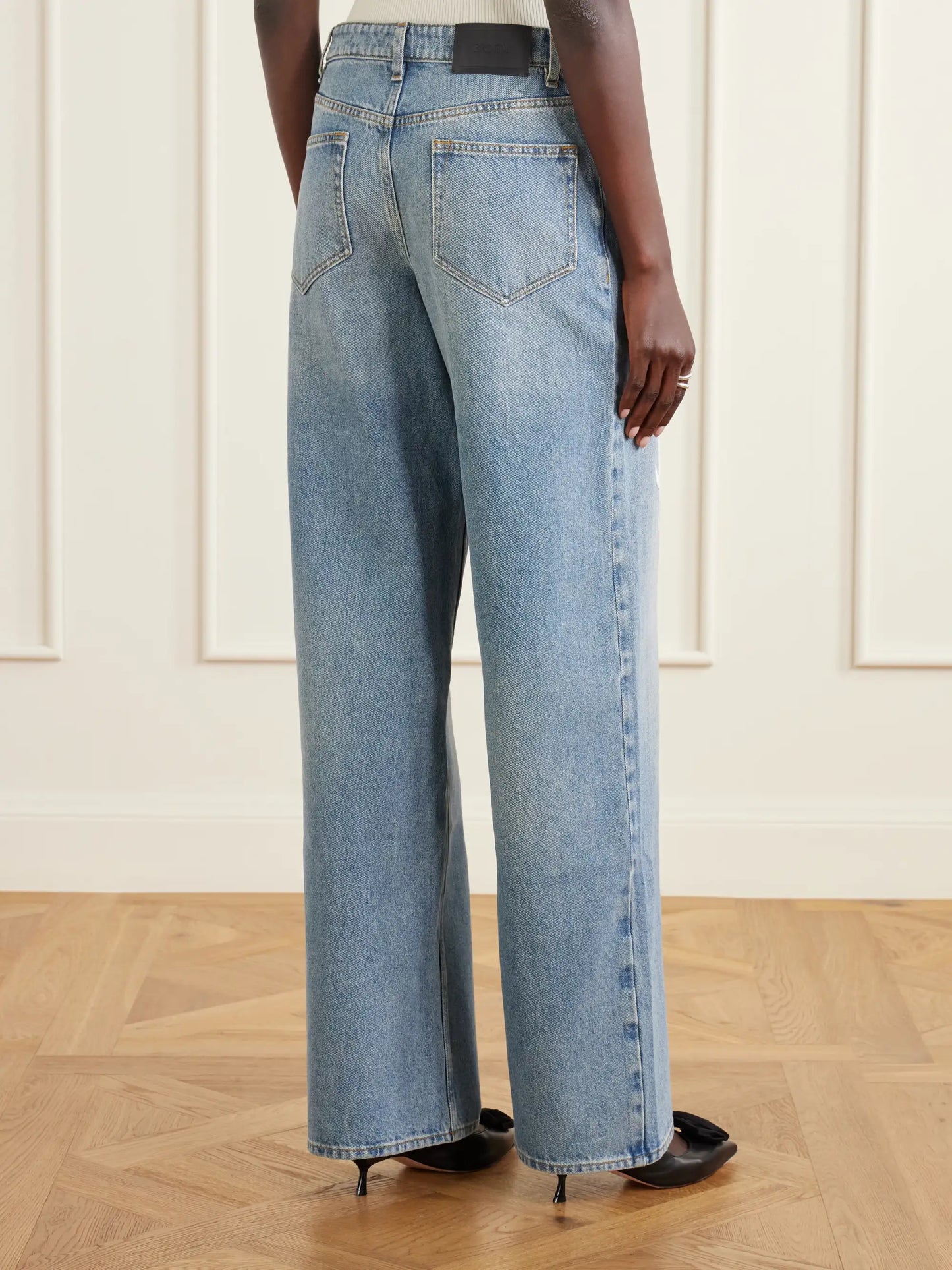 Mid-rise Straight-leg Floral-embroidered Jeans