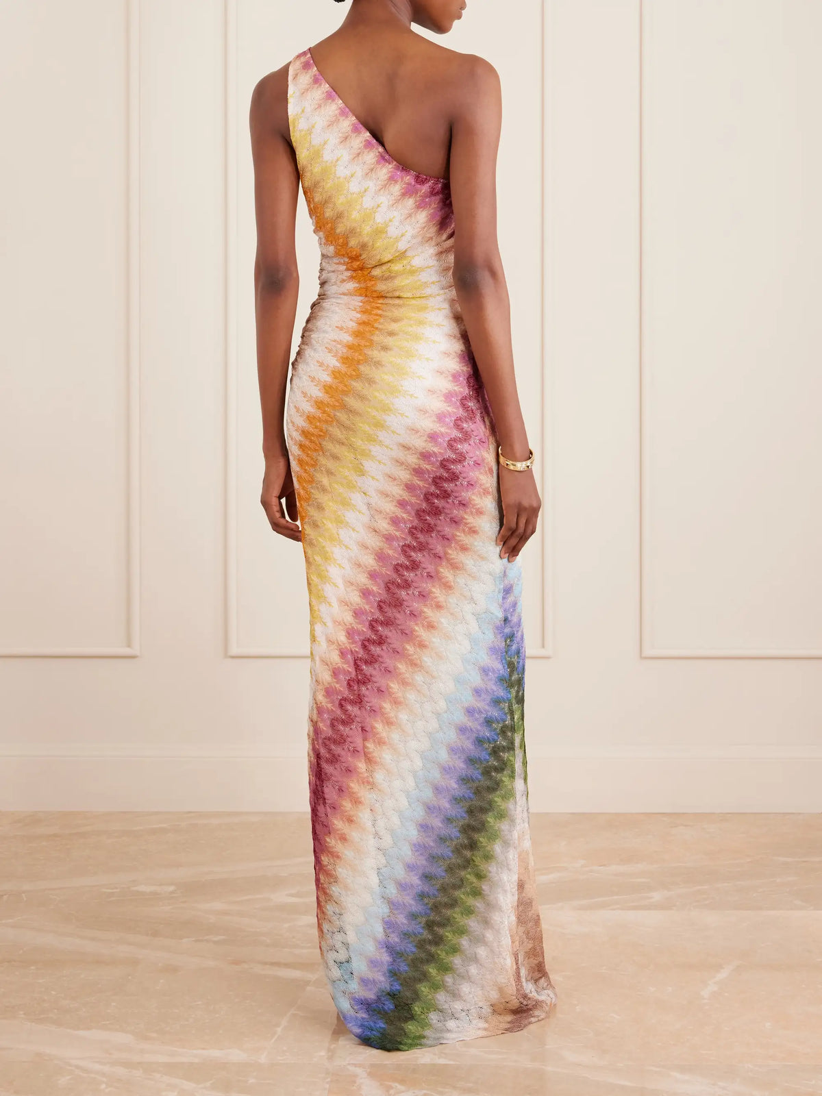 Striped Ruched Crochet-knit Maxi Dress
