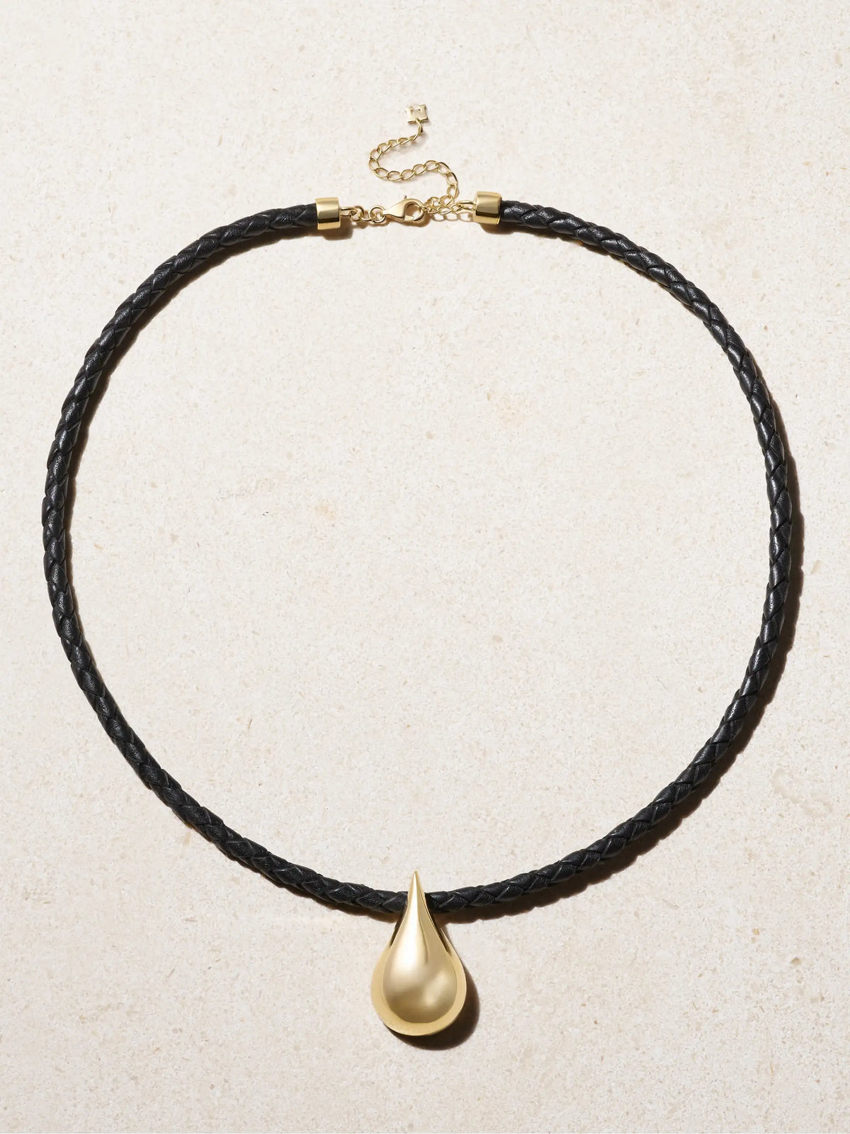 Water Droplet Leather And 14-karat Gold Necklace