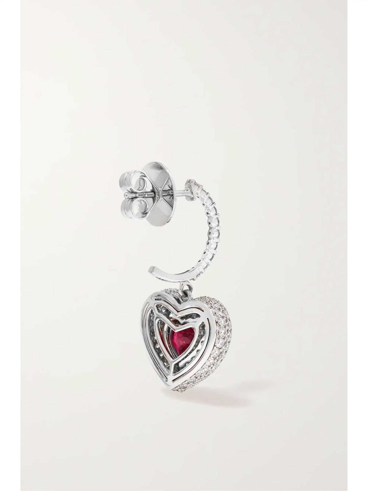 Manaal Heart 18-karat White Gold, Enamel, Ruby And Diamond Earrings
